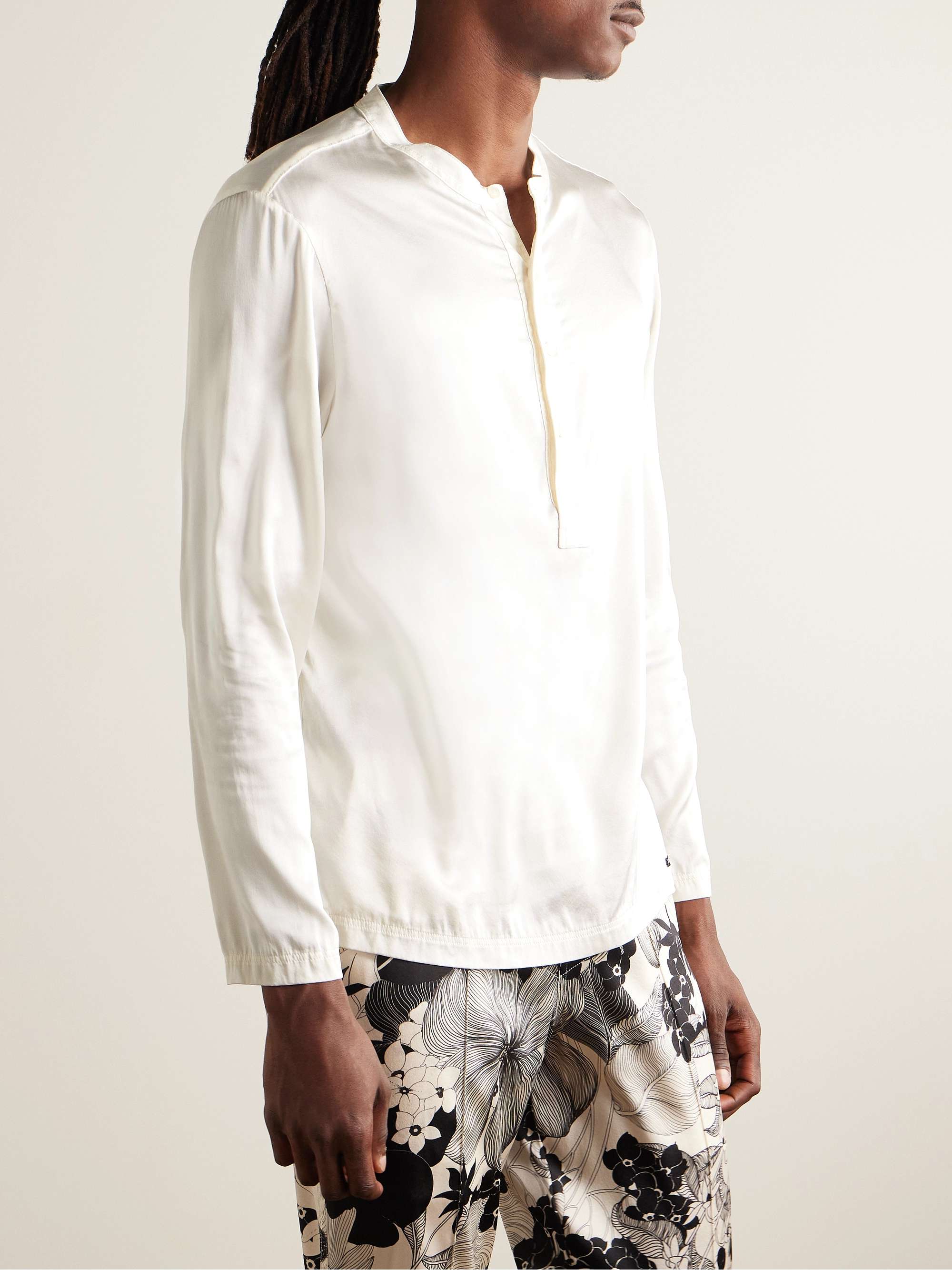 Silk-Blend Satin Henley Pyjama Top view