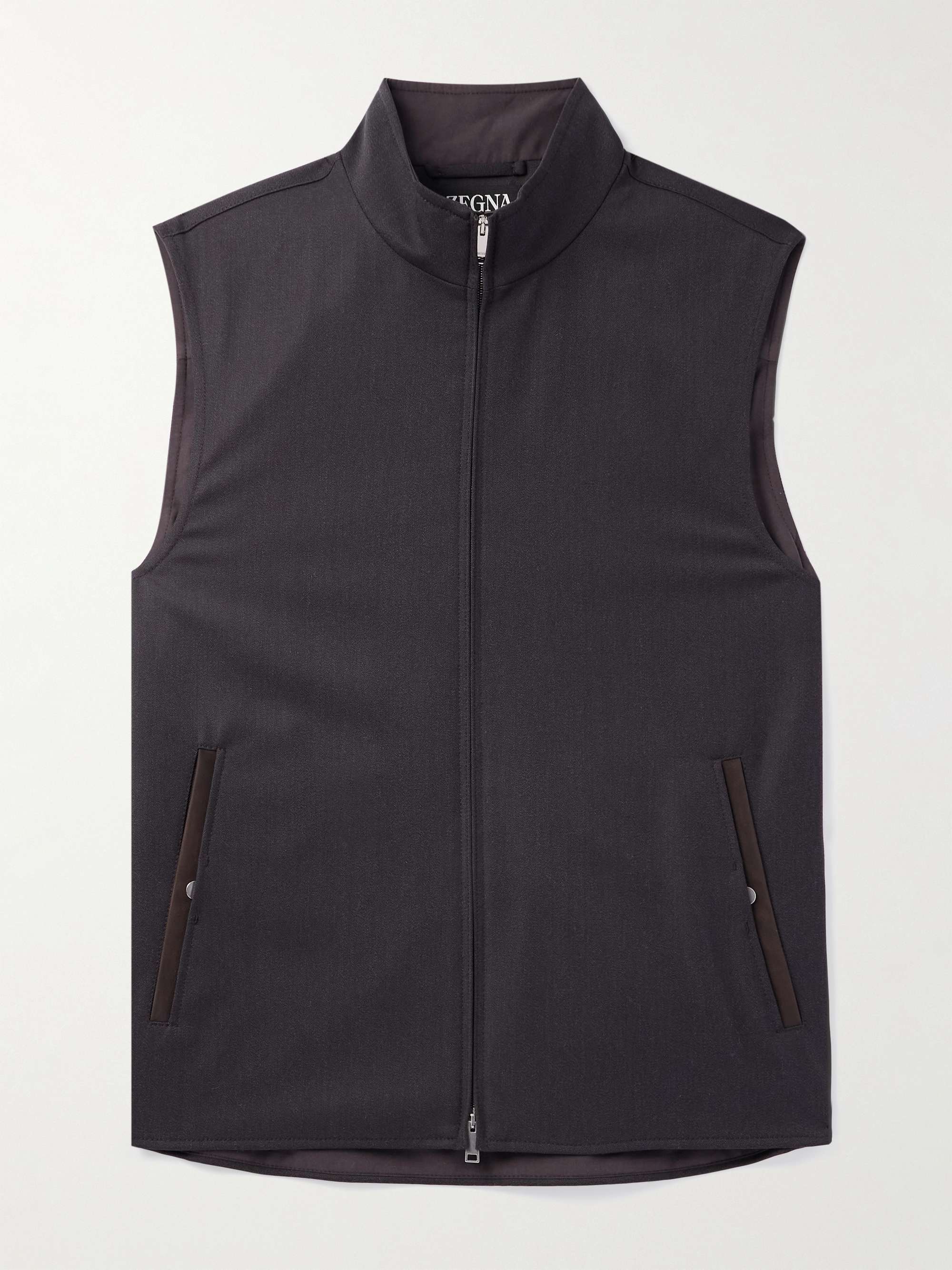 Leather-Trimmed Wool, Mohair and Silk-Blend Twill Gilet view