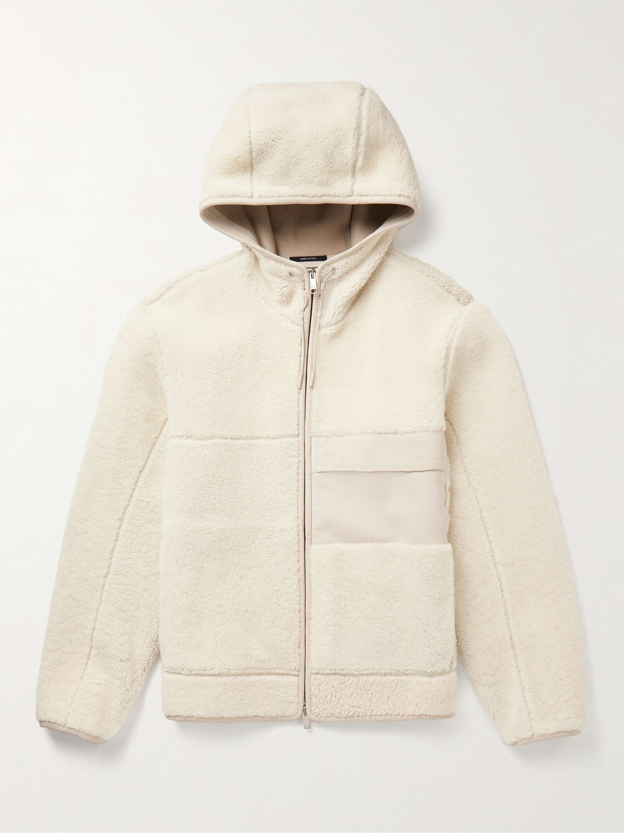 Leather-Trimmed Shearling Hooded Jacket view