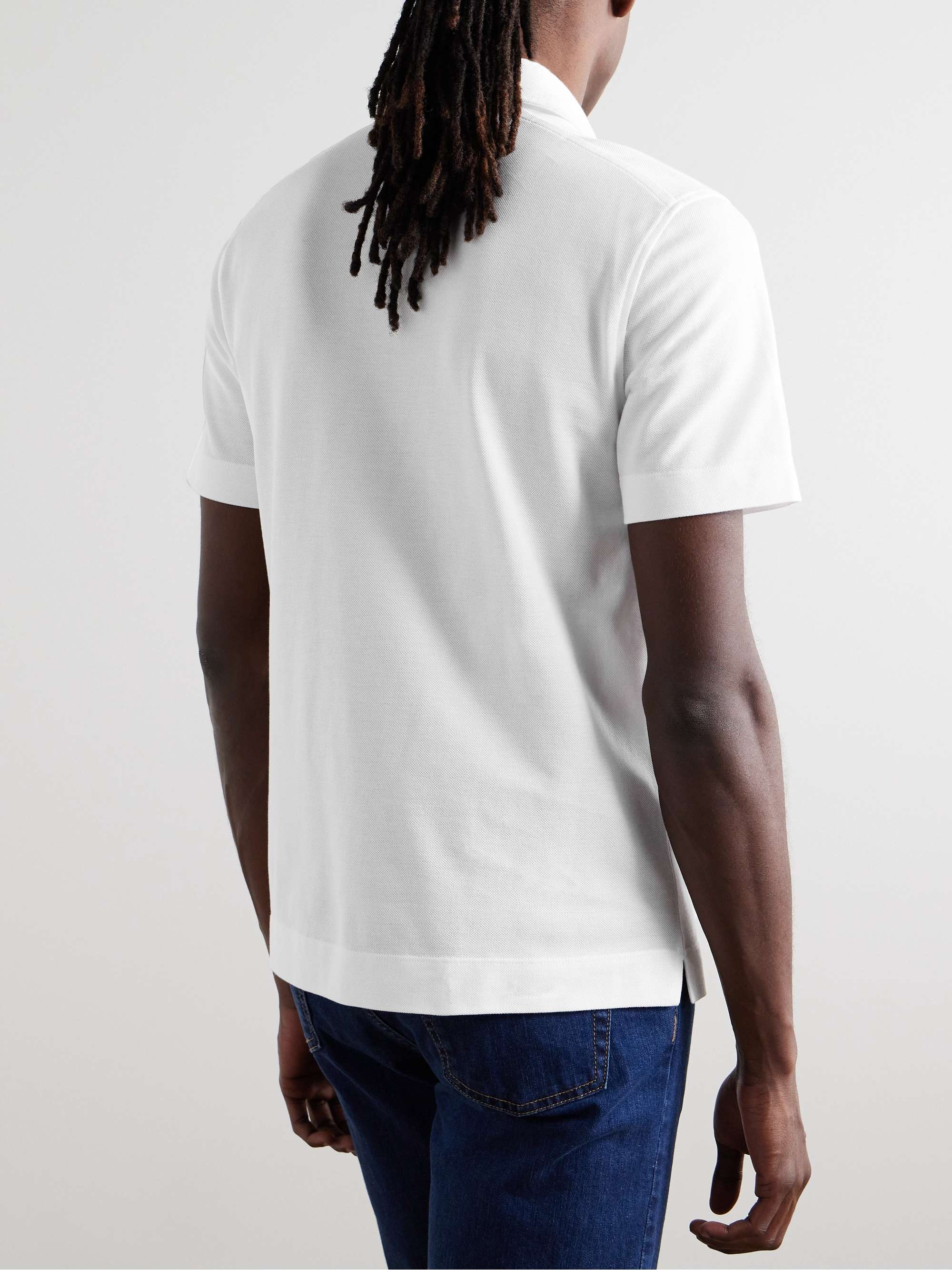 Slim-Fit Nubuck-Trimmed Cotton-Piqué Polo Shirt view