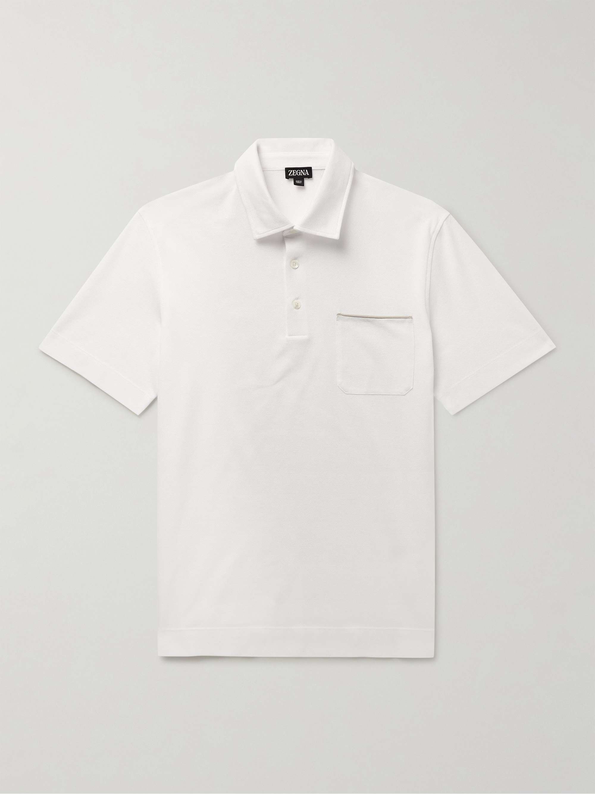 Slim-Fit Nubuck-Trimmed Cotton-Piqué Polo Shirt view