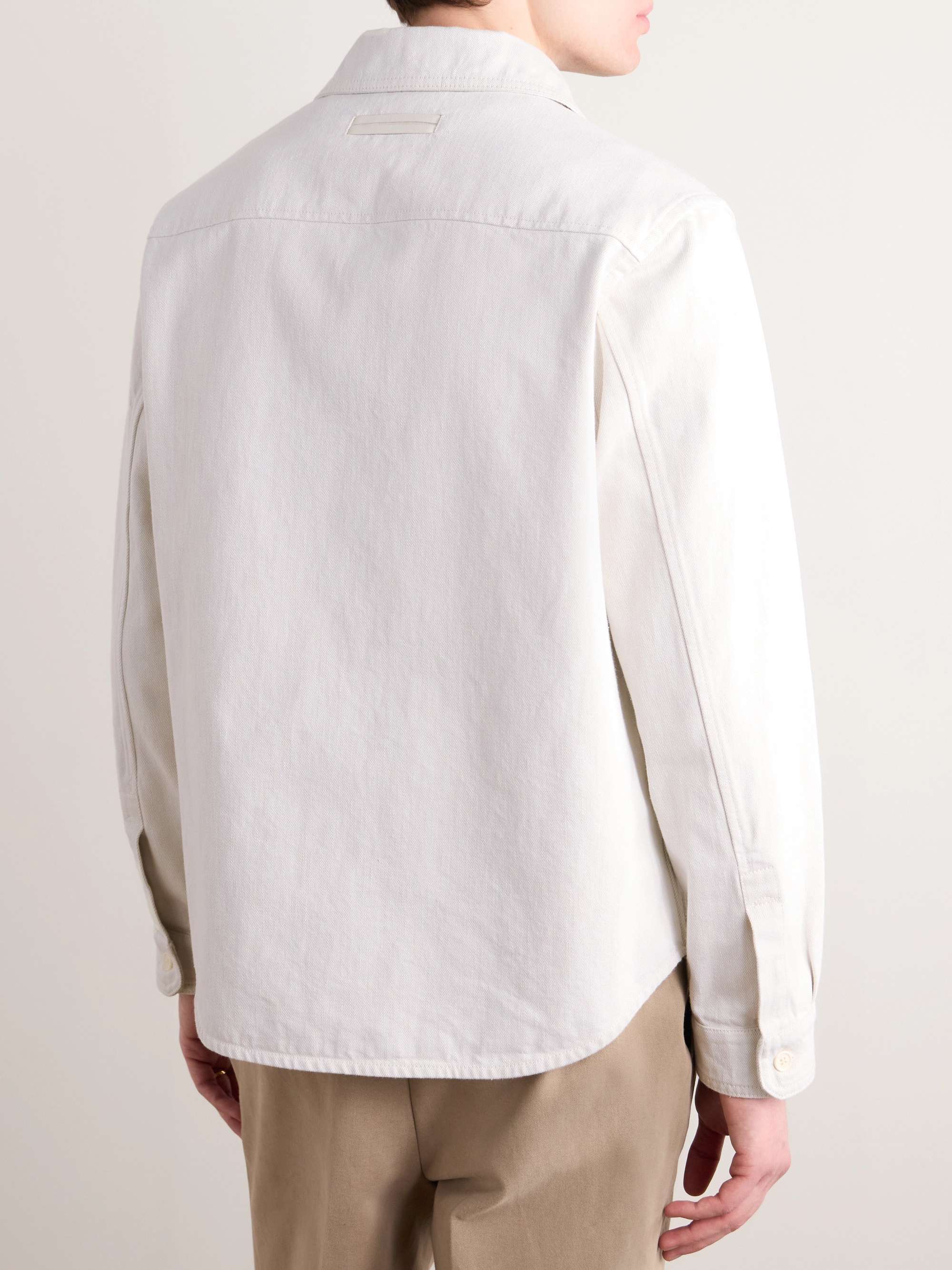 Leather-Trimmed Denim Overshirt view