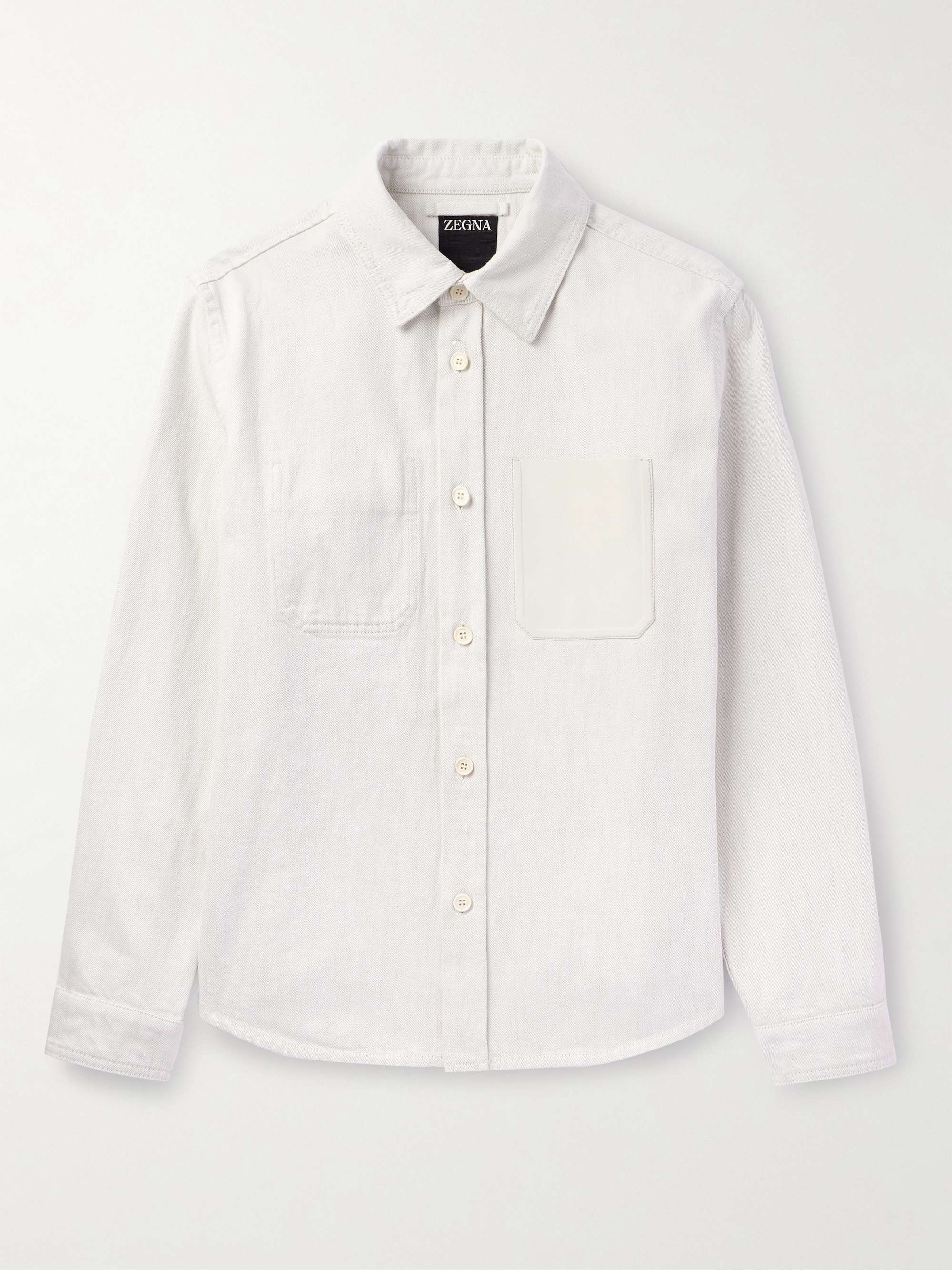 Leather-Trimmed Denim Overshirt view