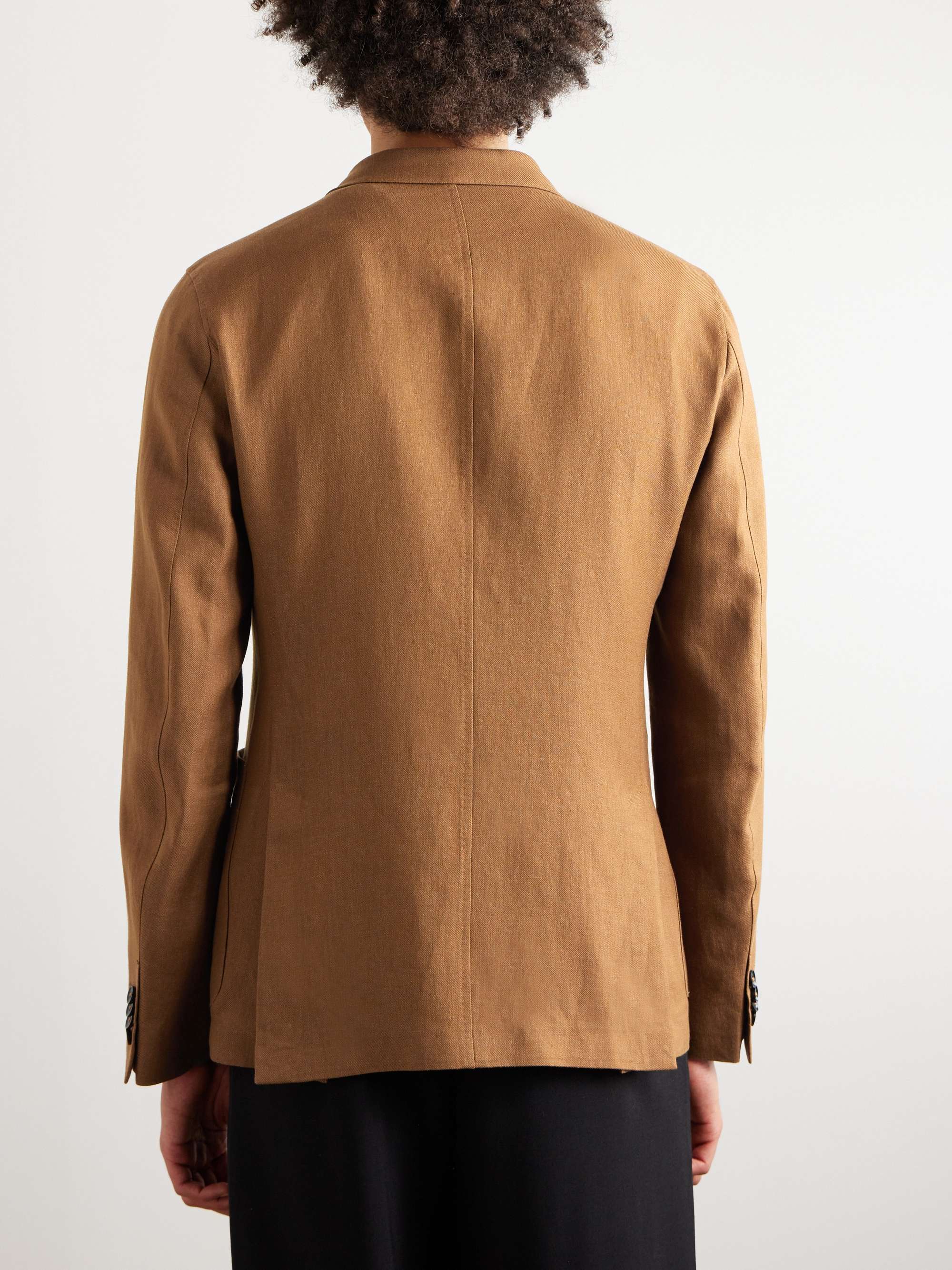Double-Breasted Linen and Wool-Blend Suit Jacket view