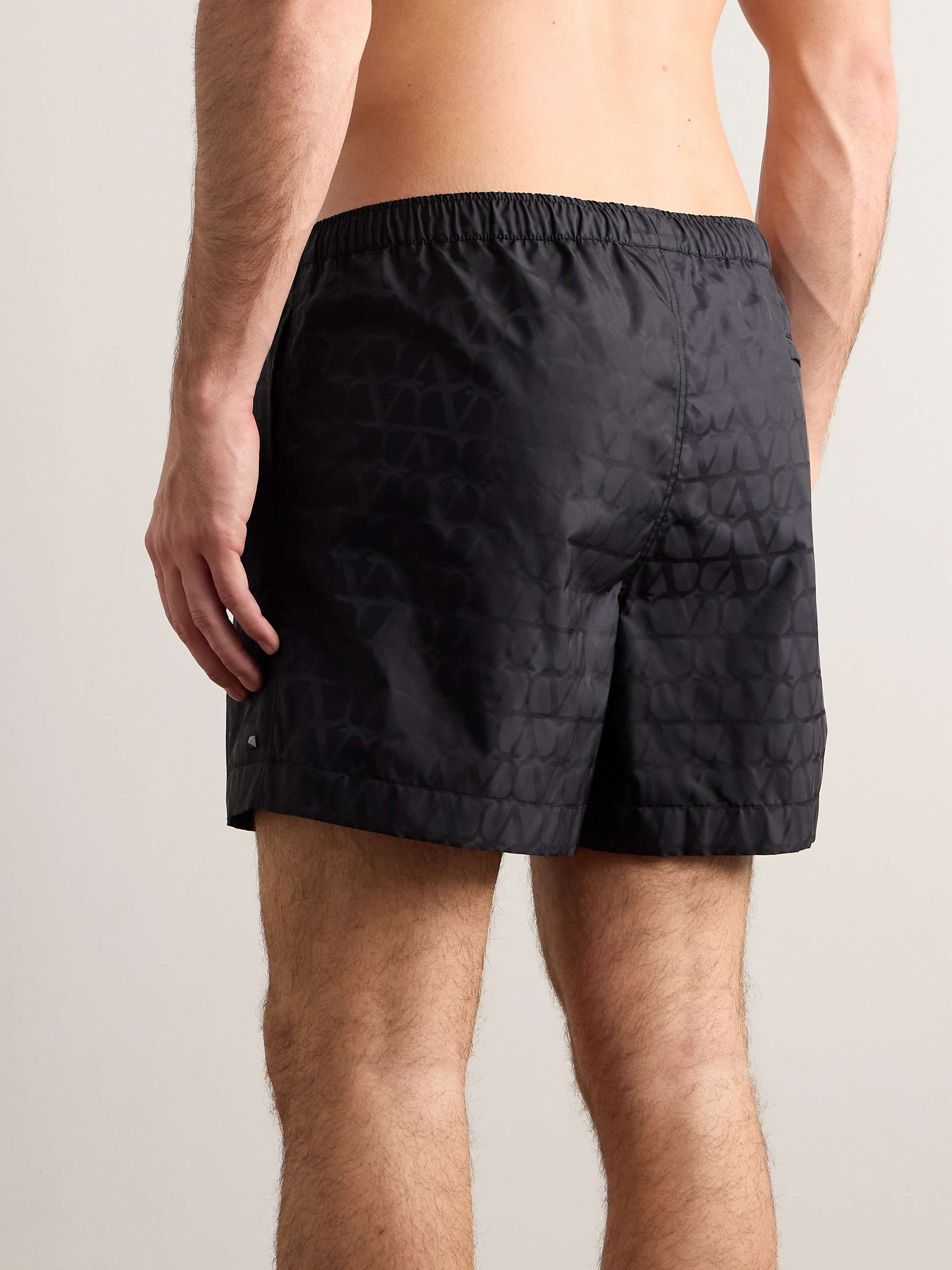 Straight-Leg Mid-Length Logo-Jacquard Swim Shorts view
