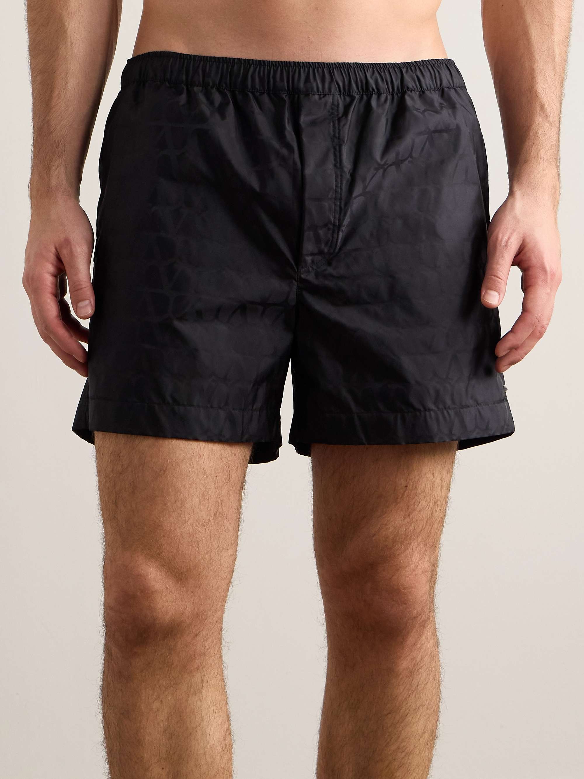 Straight-Leg Mid-Length Logo-Jacquard Swim Shorts view