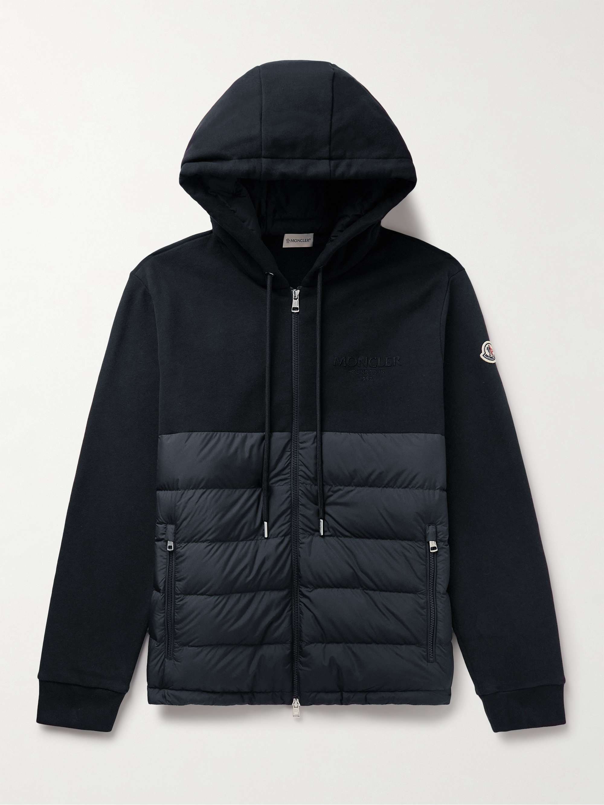 Logo-Appliquéd Panelled Cotton-Jersey and Quilted Shell Down Zip-Up Hoodie view