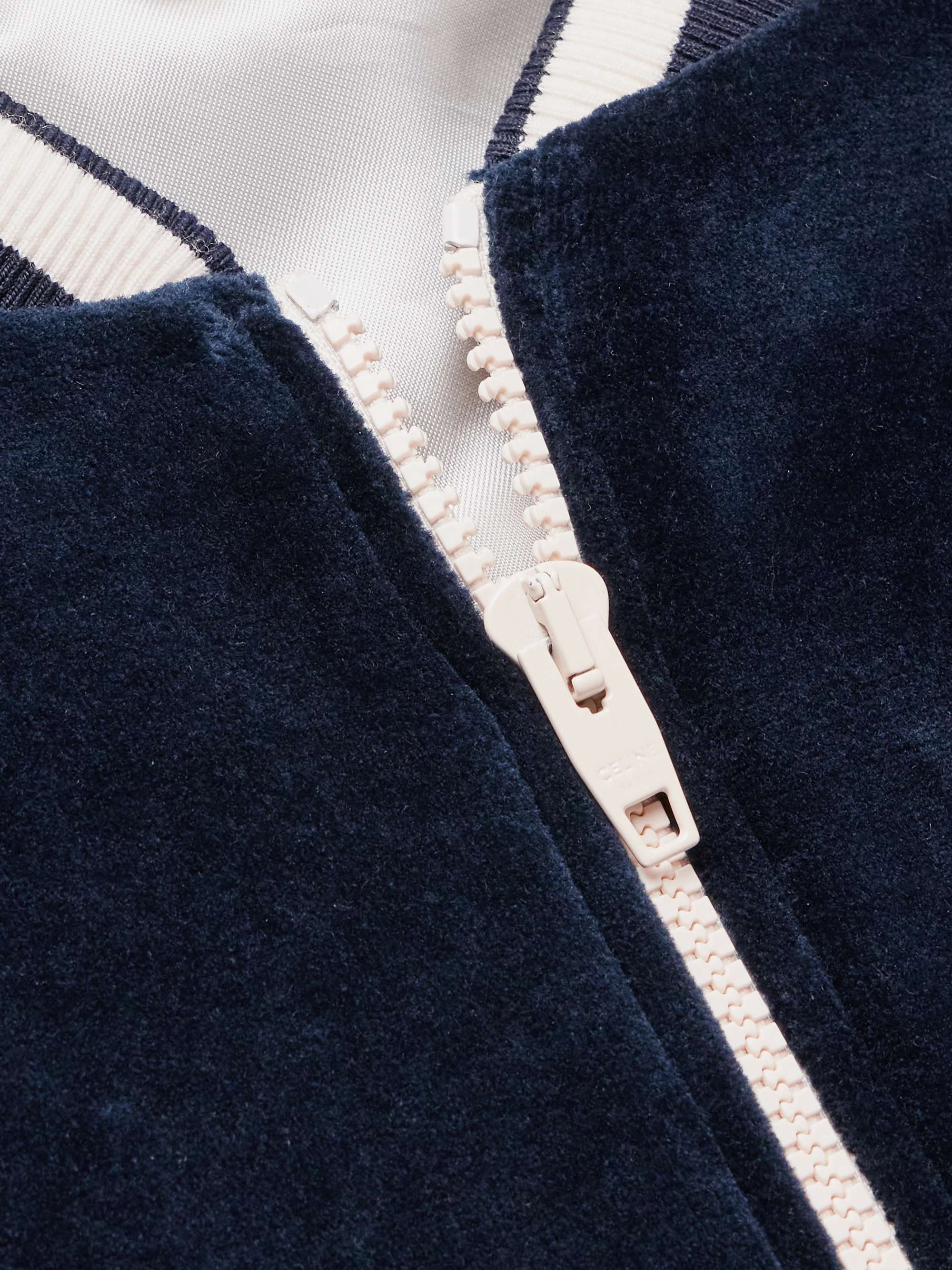 Striped Logo-Embroidered Cotton-Blend Velour Varsity Jacket view