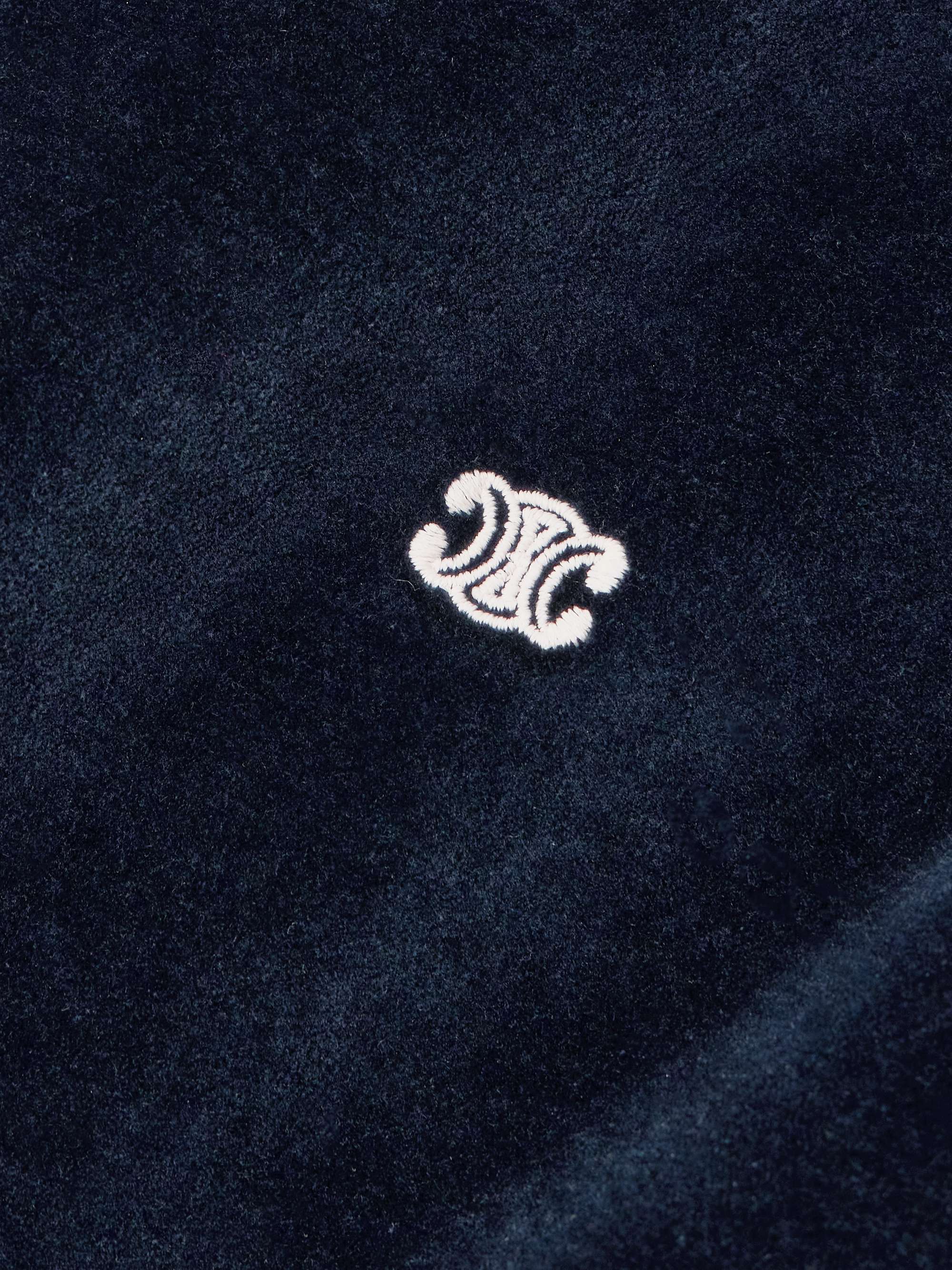 Striped Logo-Embroidered Cotton-Blend Velour Varsity Jacket view