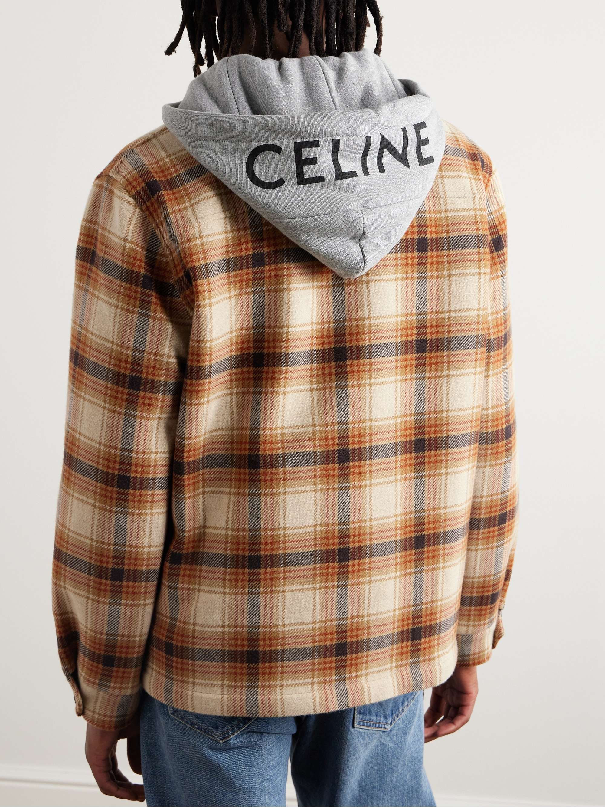 Logo-Print Cotton-Trimmed Checked Wool Hooded Overshirt view