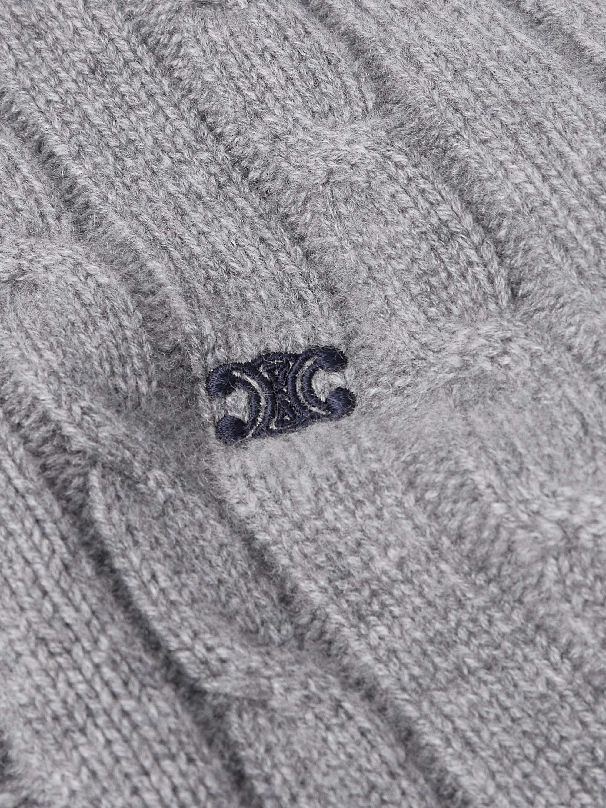 Suede-Trimmed Cable-Knit Cashmere Sweater view