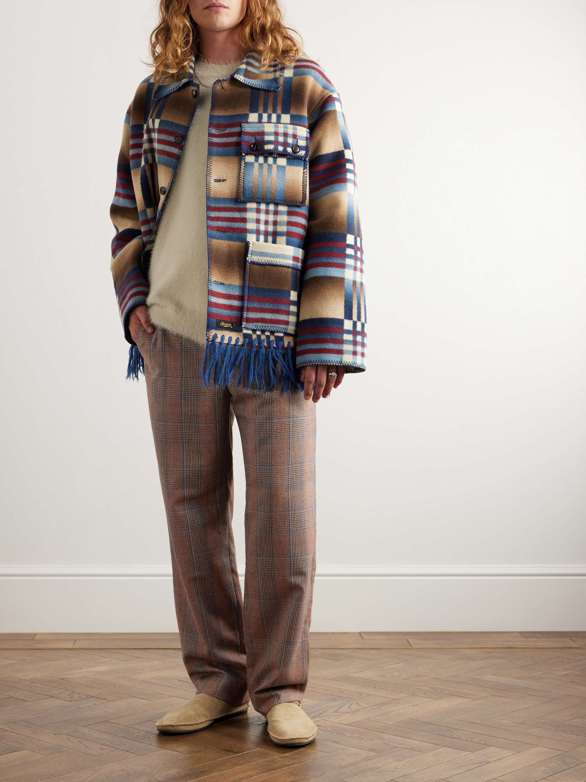 Straight-Leg Checked Cotton Trousers view