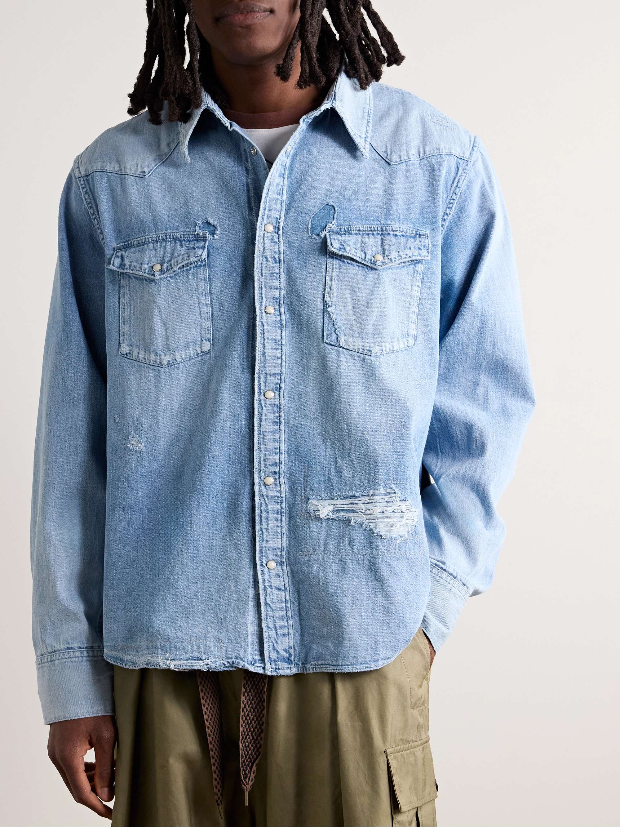 Social Sculpture Distressed Denim Western Shirt view