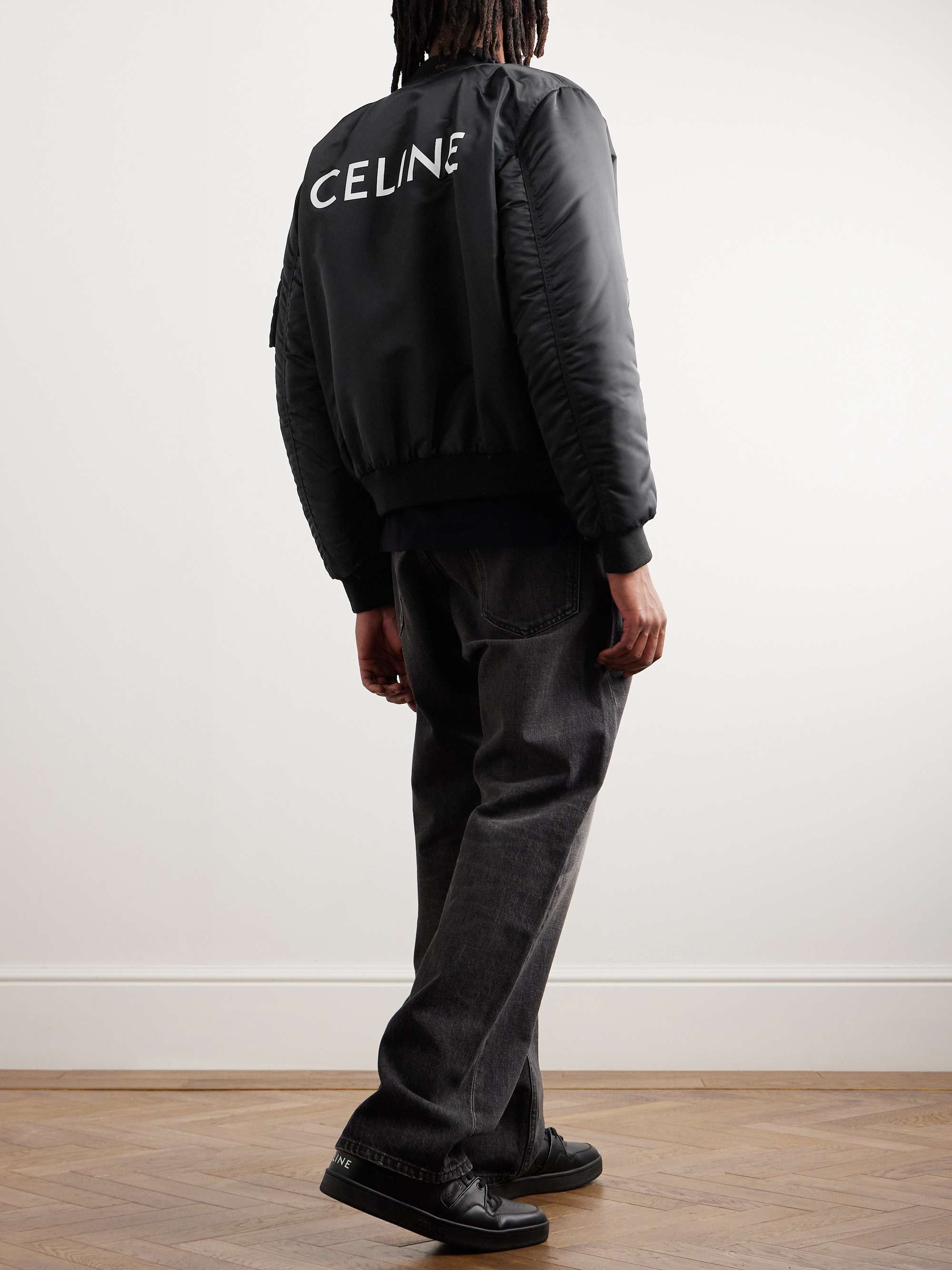 Logo-Print Chain-Embellished Shell Bomber Jacket view