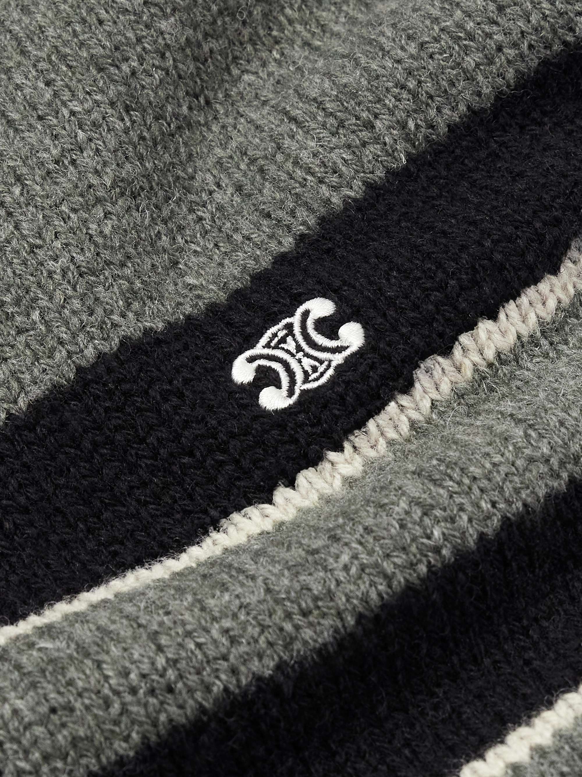 Logo-Embroidered Striped Knitted Wool Sweater view