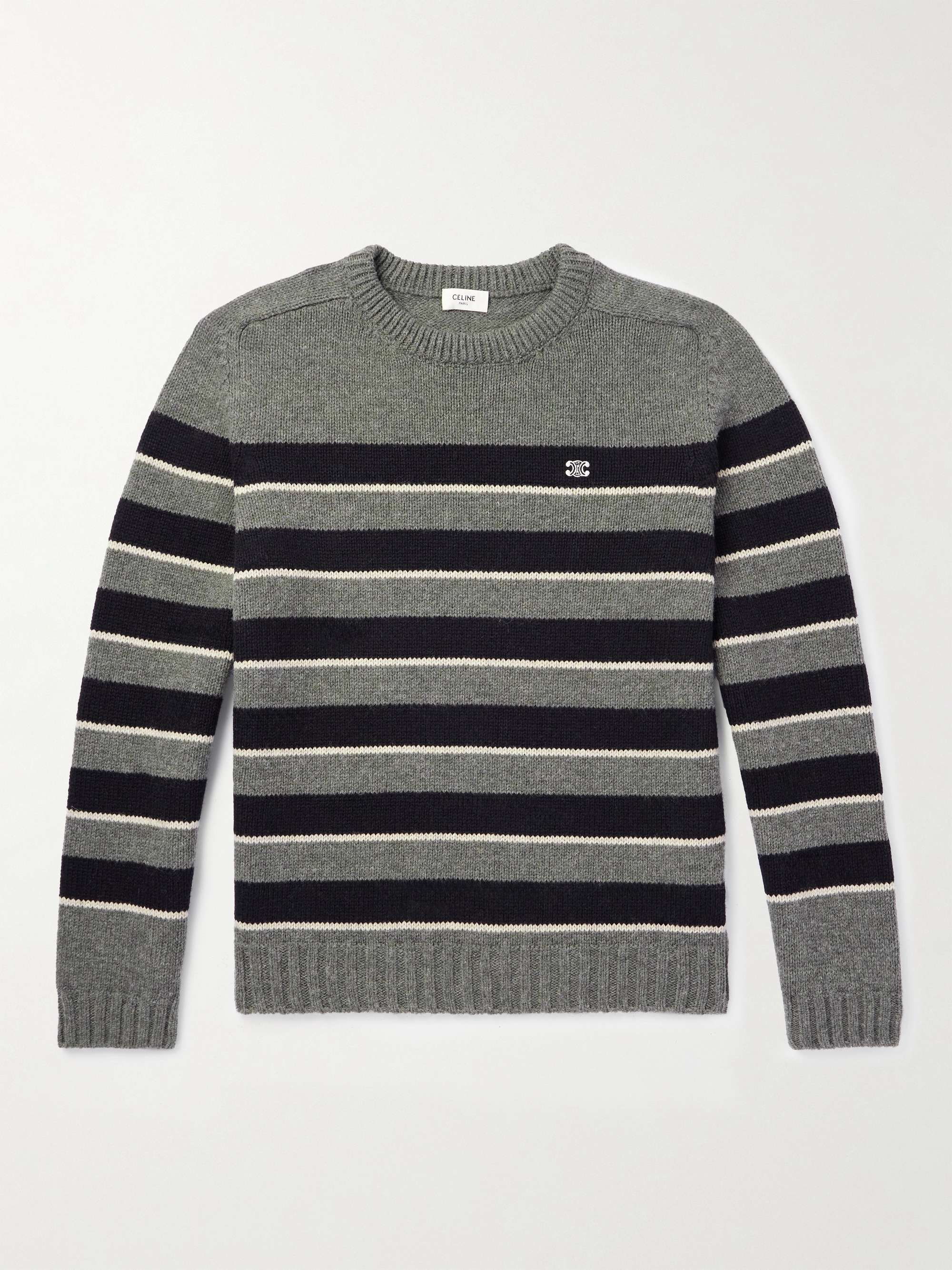Logo-Embroidered Striped Knitted Wool Sweater view