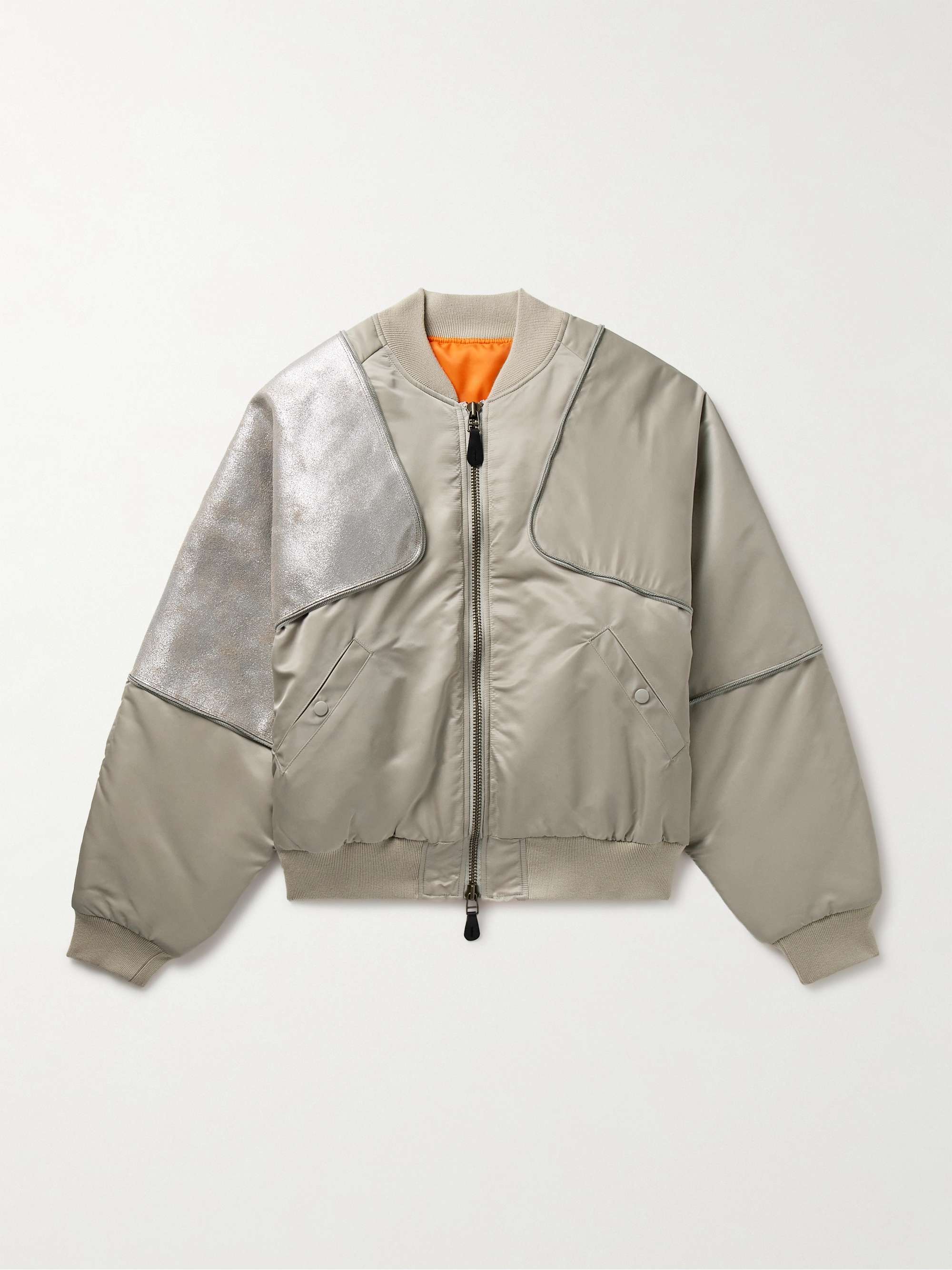 Sham Convertible Cracked Leather-Trimmed Shell Bomber Jacket view