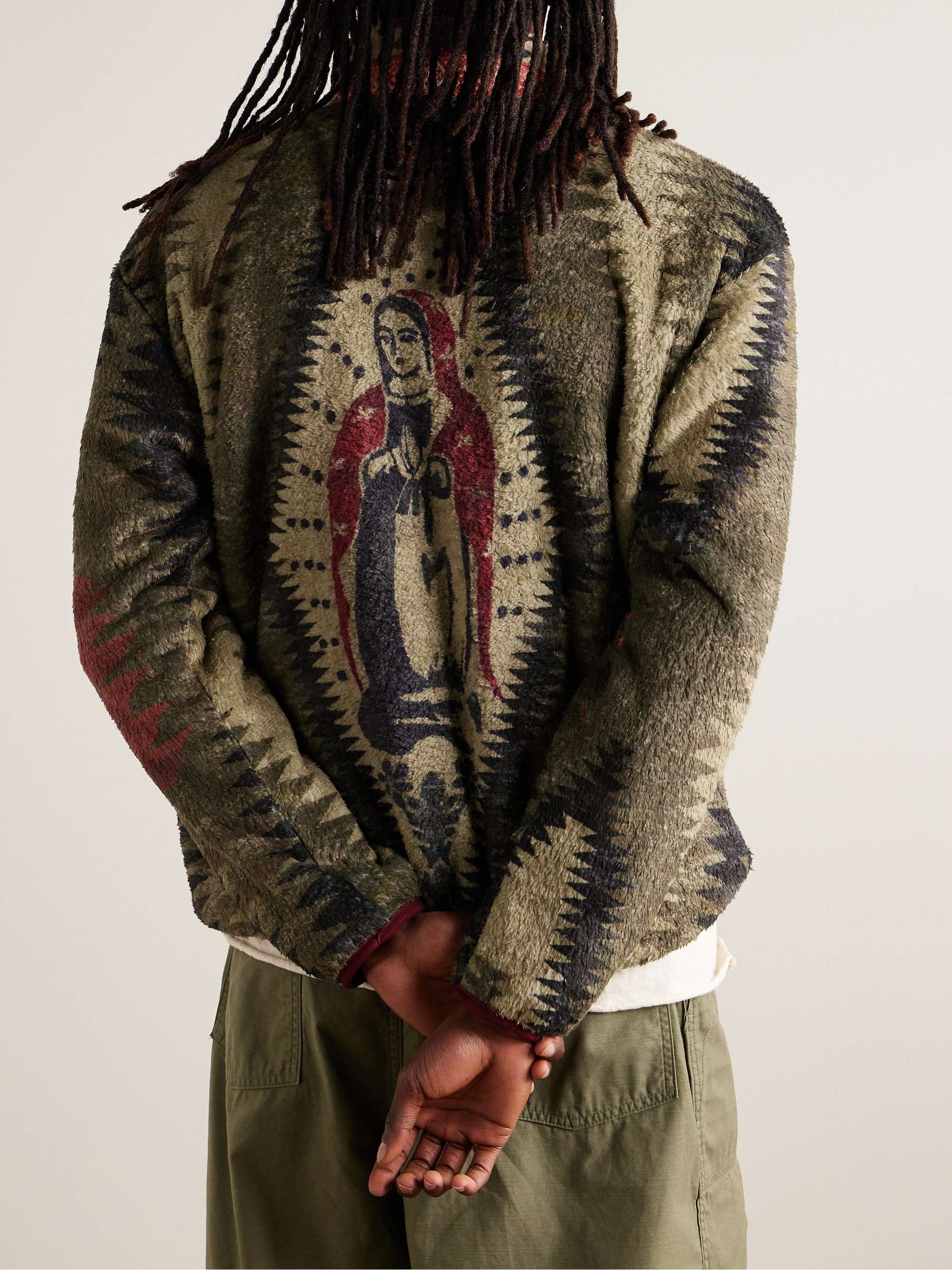 Jacquard-Trimmed Printed Fleece Jacket view