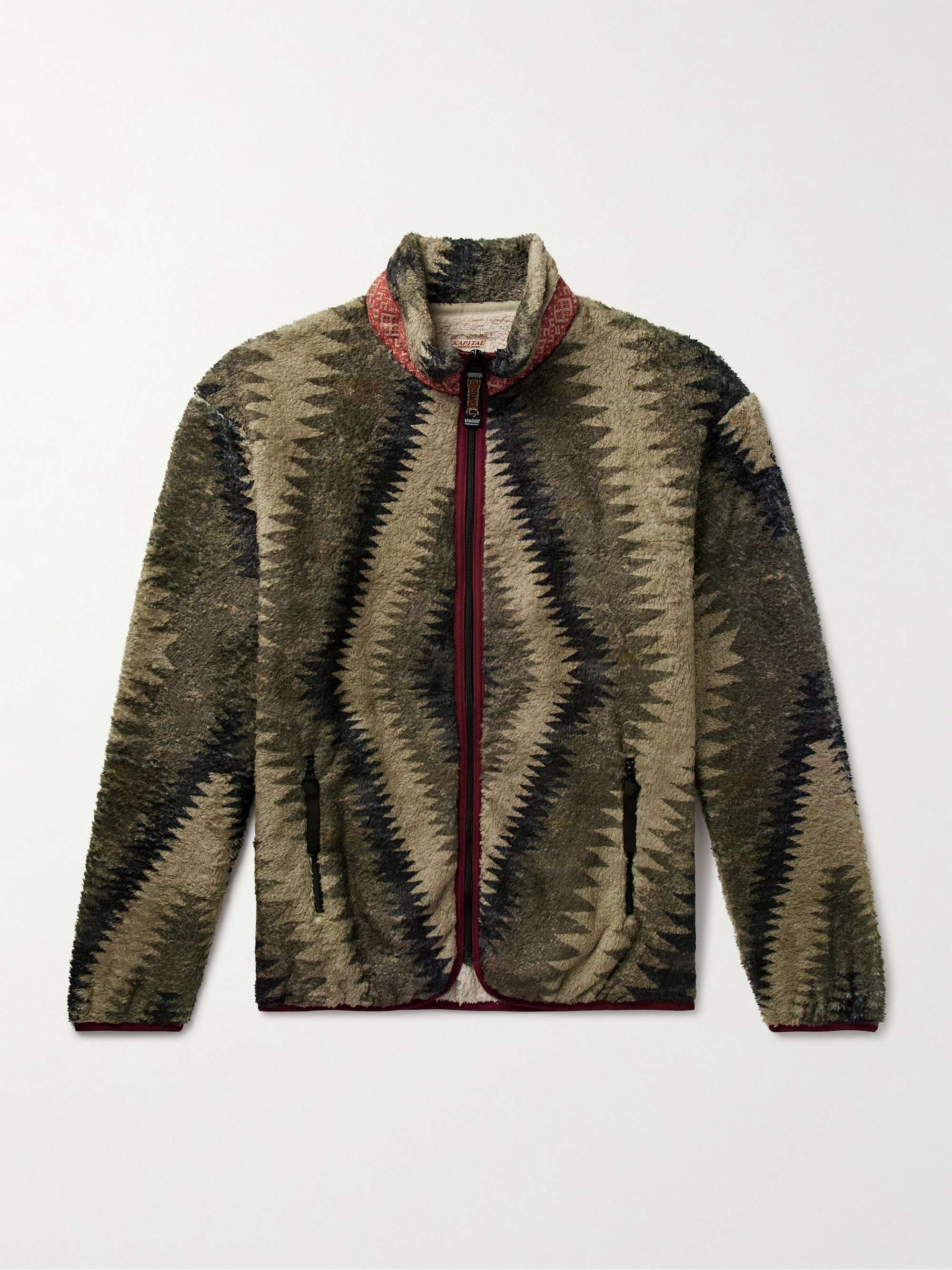 Jacquard-Trimmed Printed Fleece Jacket view