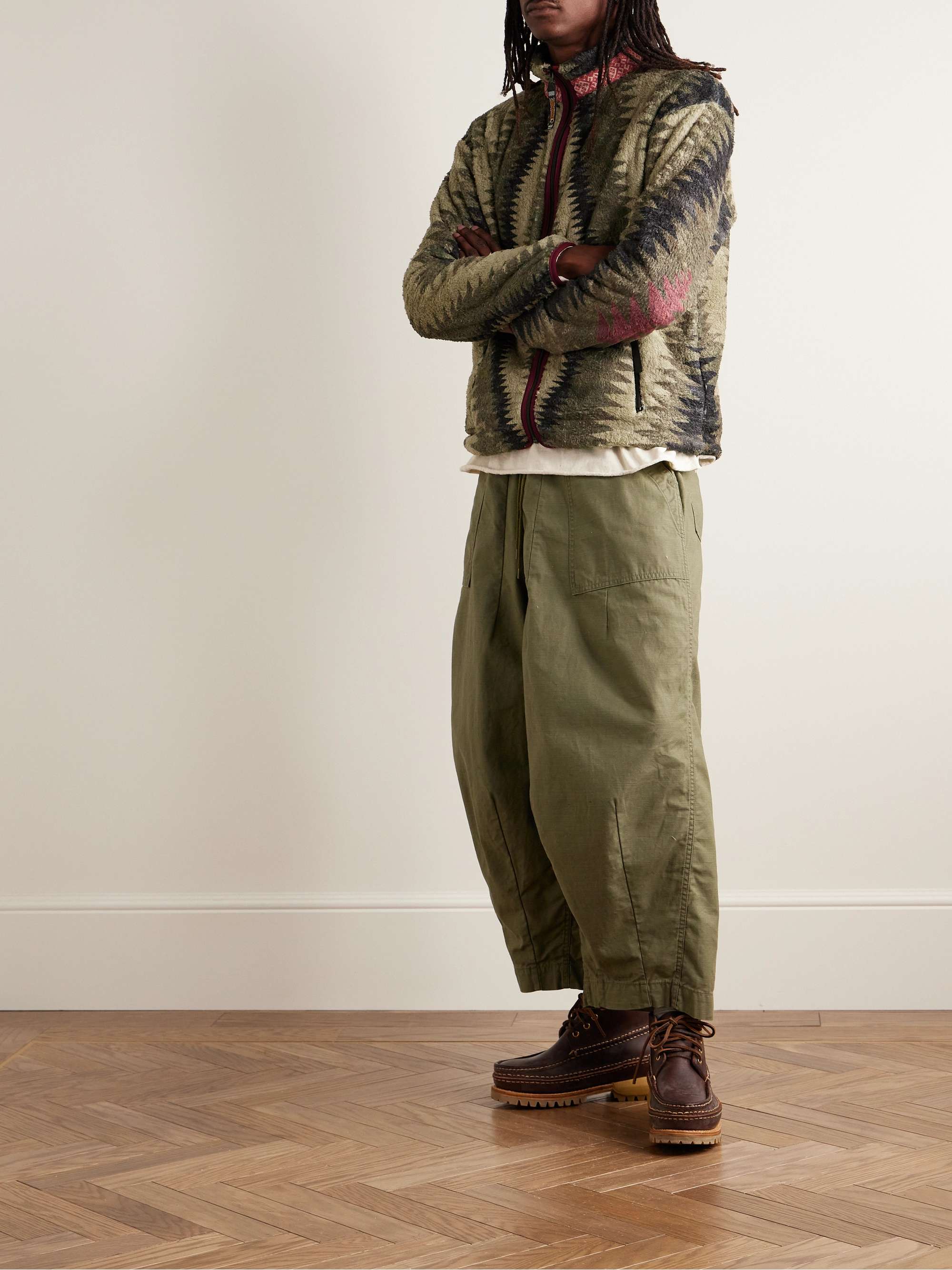 Jacquard-Trimmed Printed Fleece Jacket view