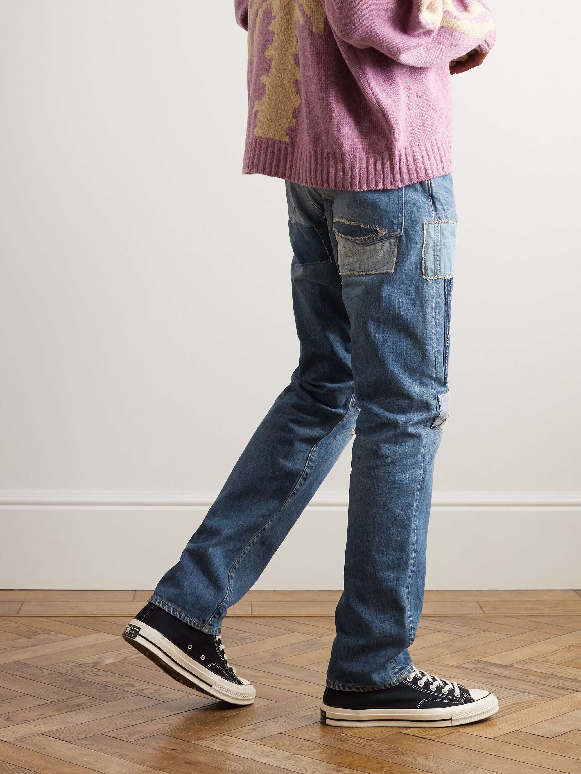 Monkey Cisco Straight-Leg Distressed Patchwork Jeans view