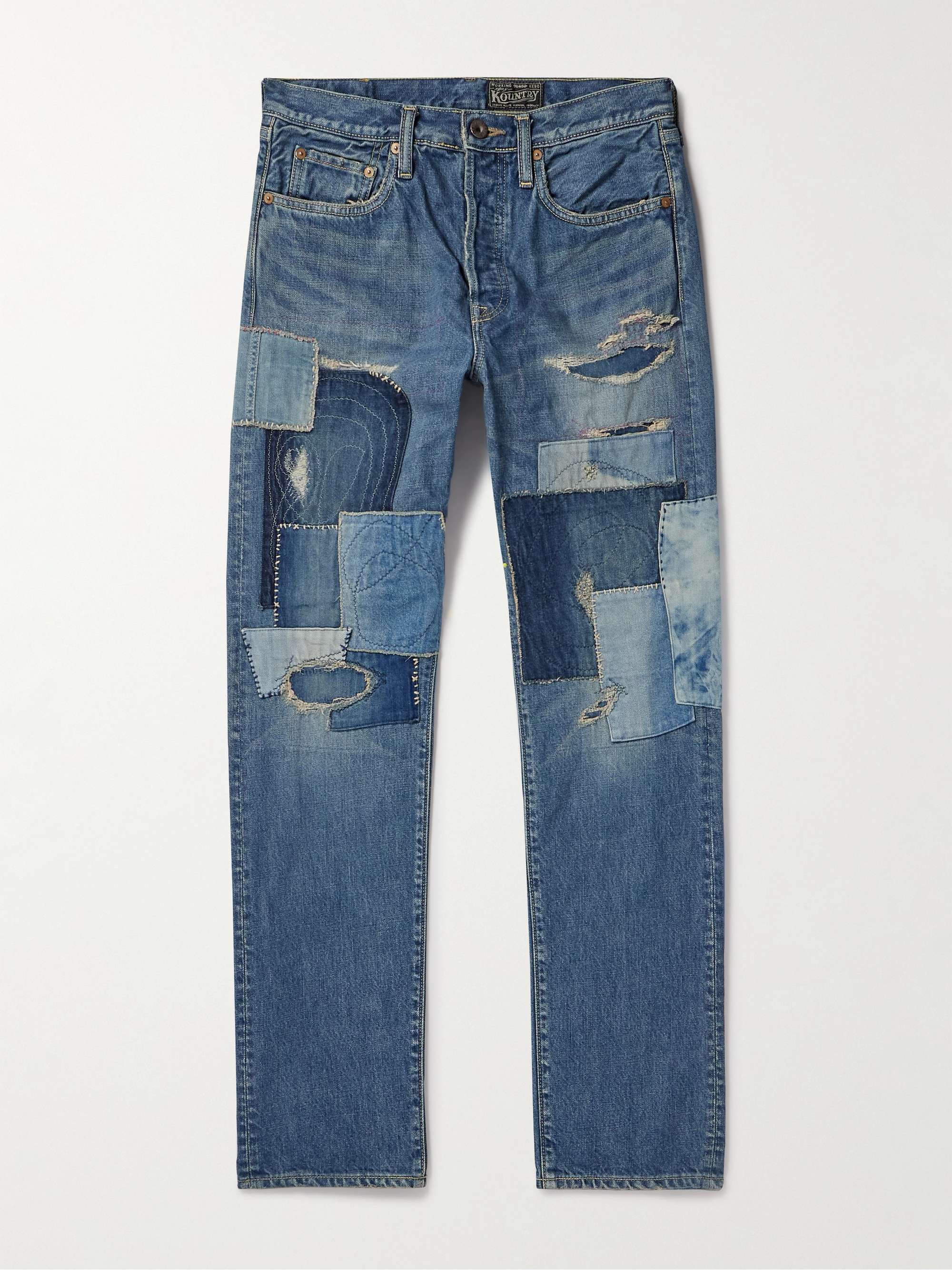Monkey Cisco Straight-Leg Distressed Patchwork Jeans view