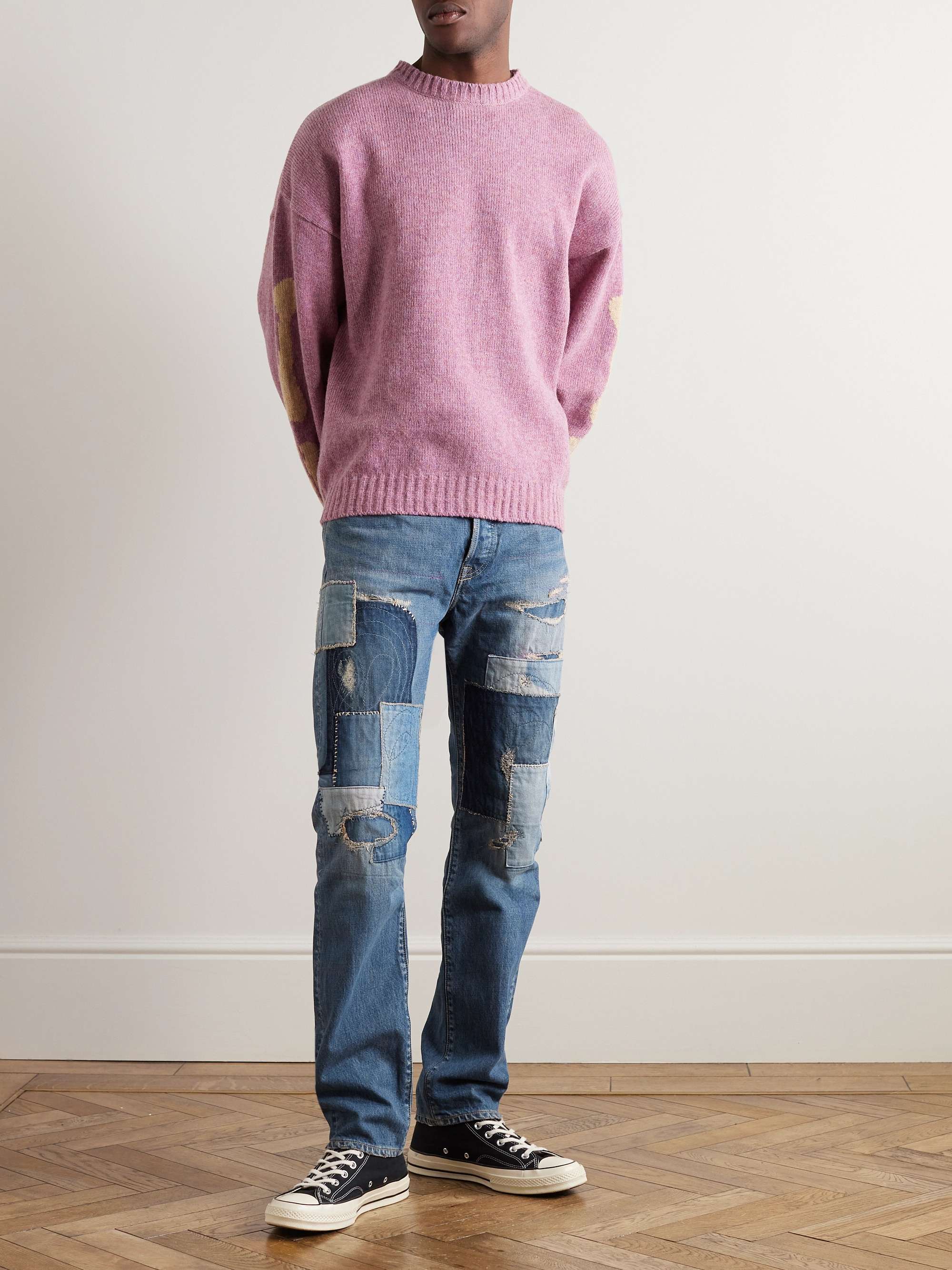 Monkey Cisco Straight-Leg Distressed Patchwork Jeans view