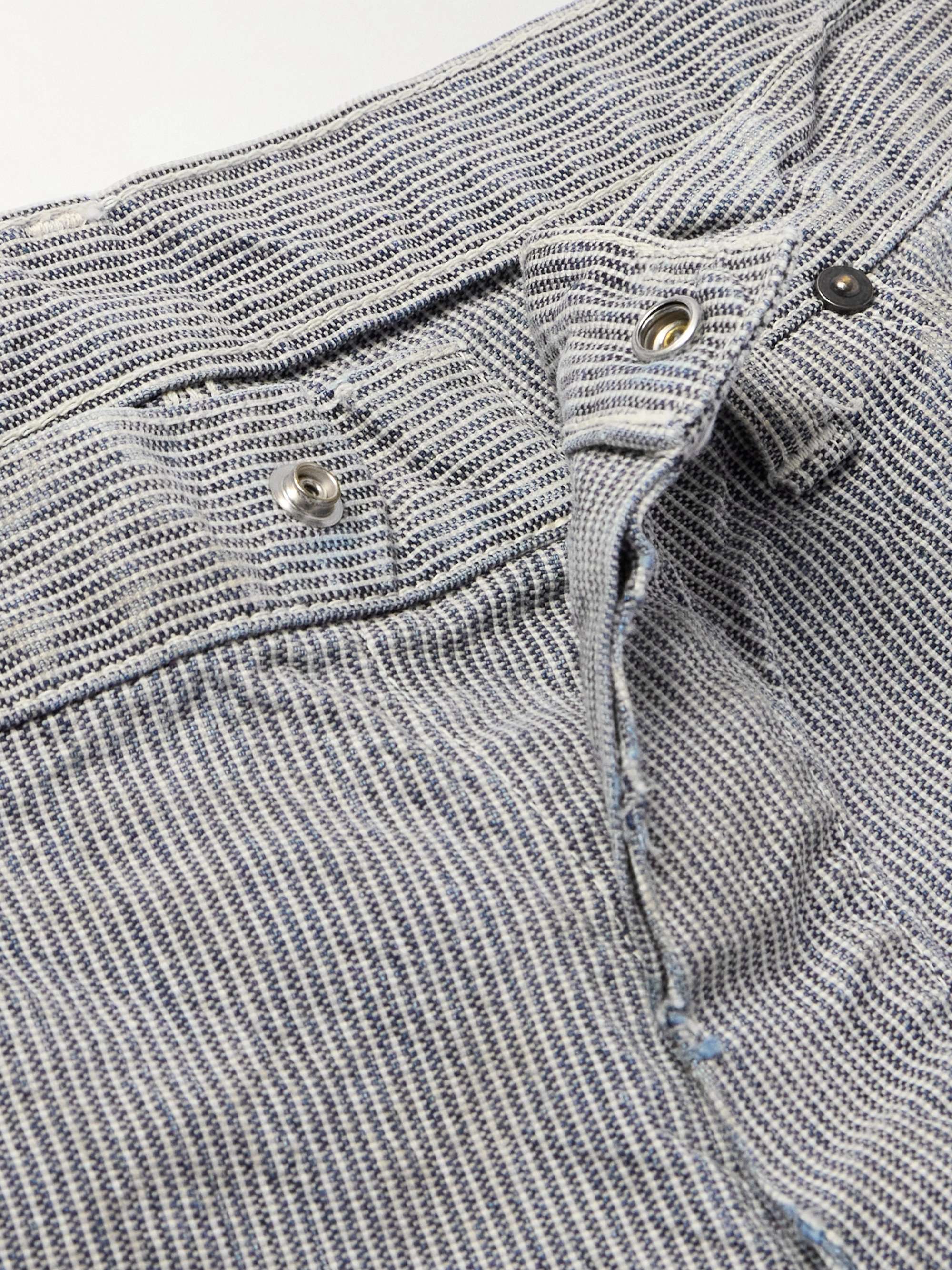 Straight-Leg Distressed Striped Paint-Splattered Jeans view