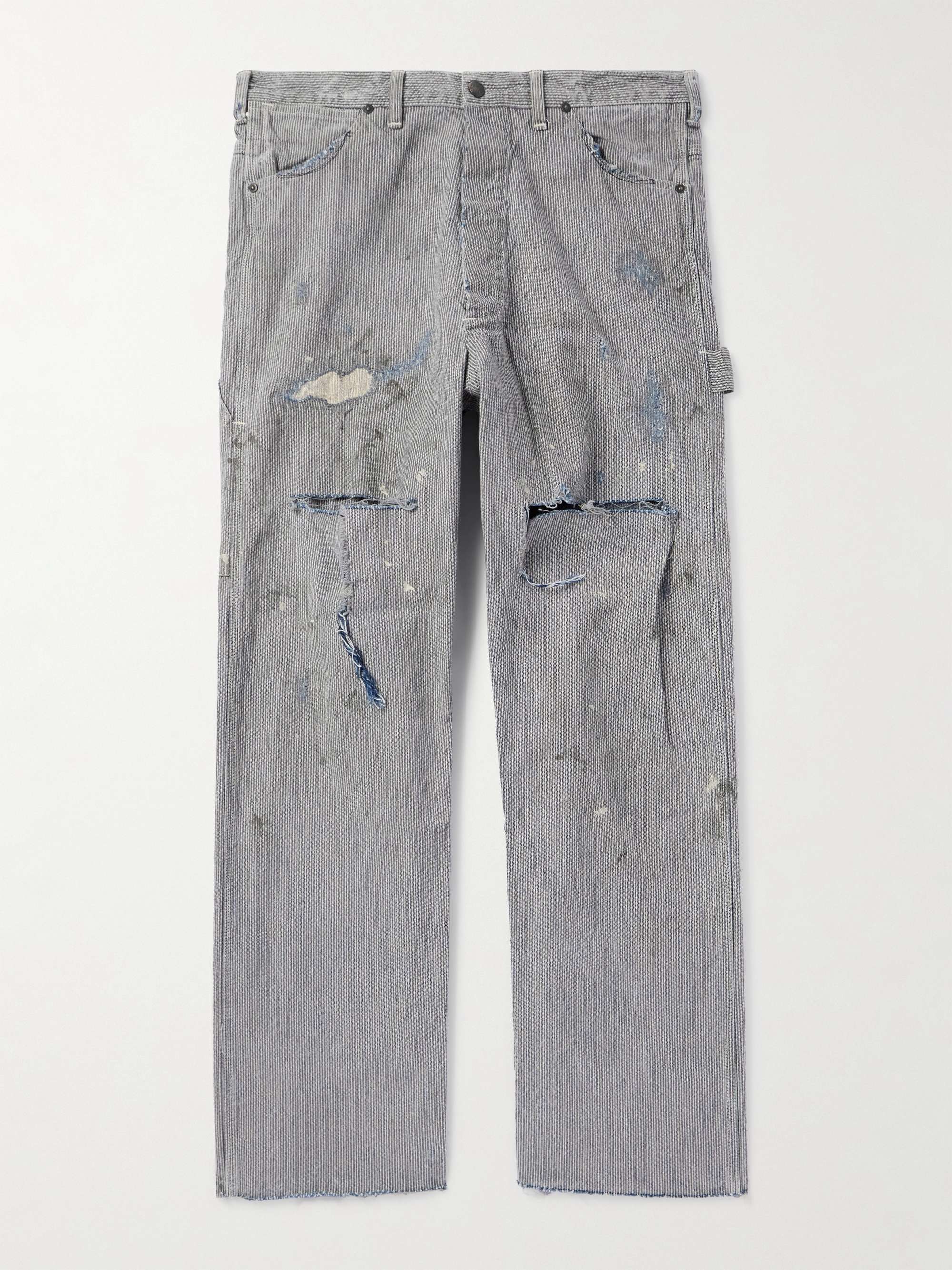 Straight-Leg Distressed Striped Paint-Splattered Jeans view