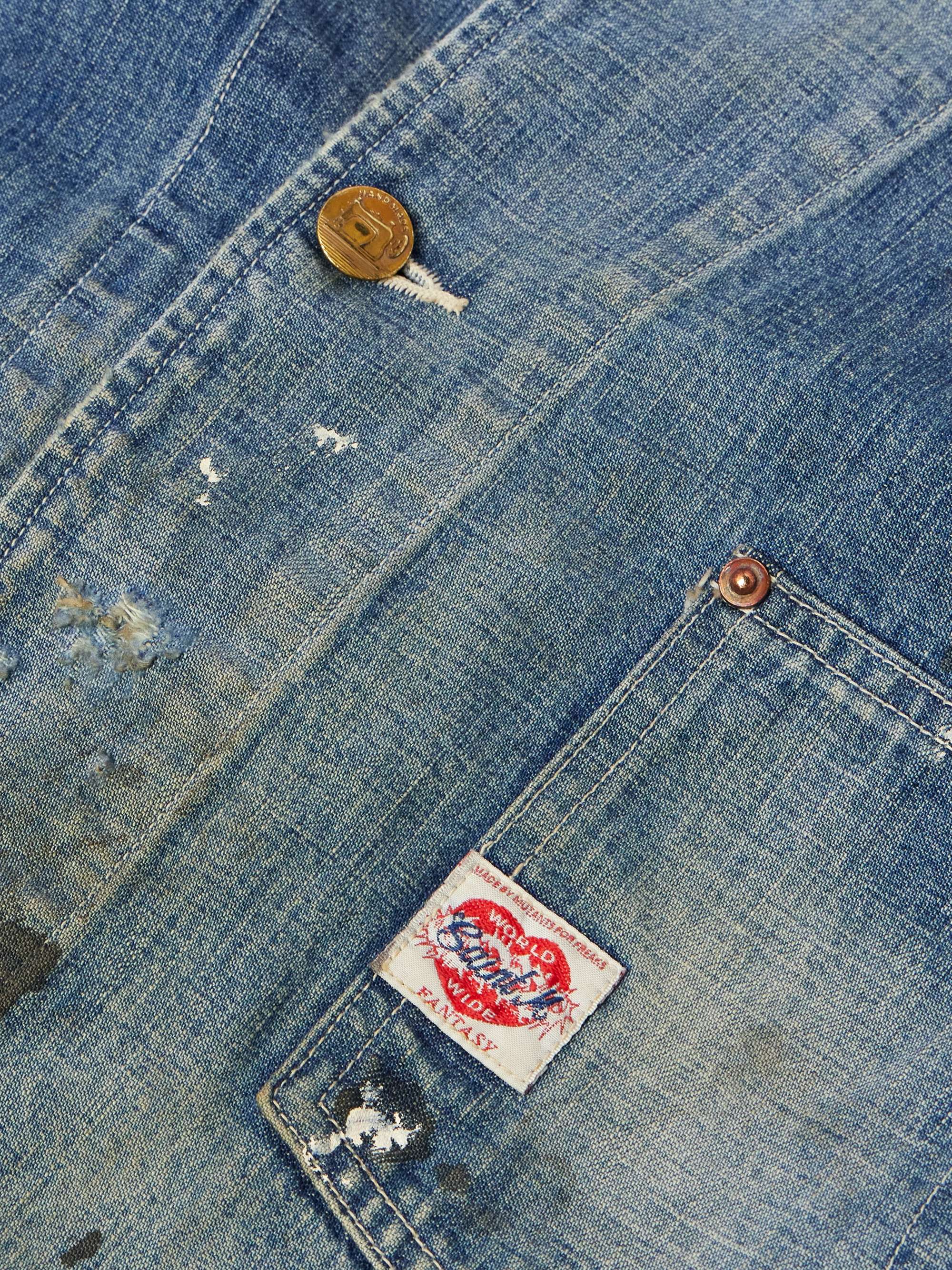 Logo-Appliqued Distressed Denim Jacket view