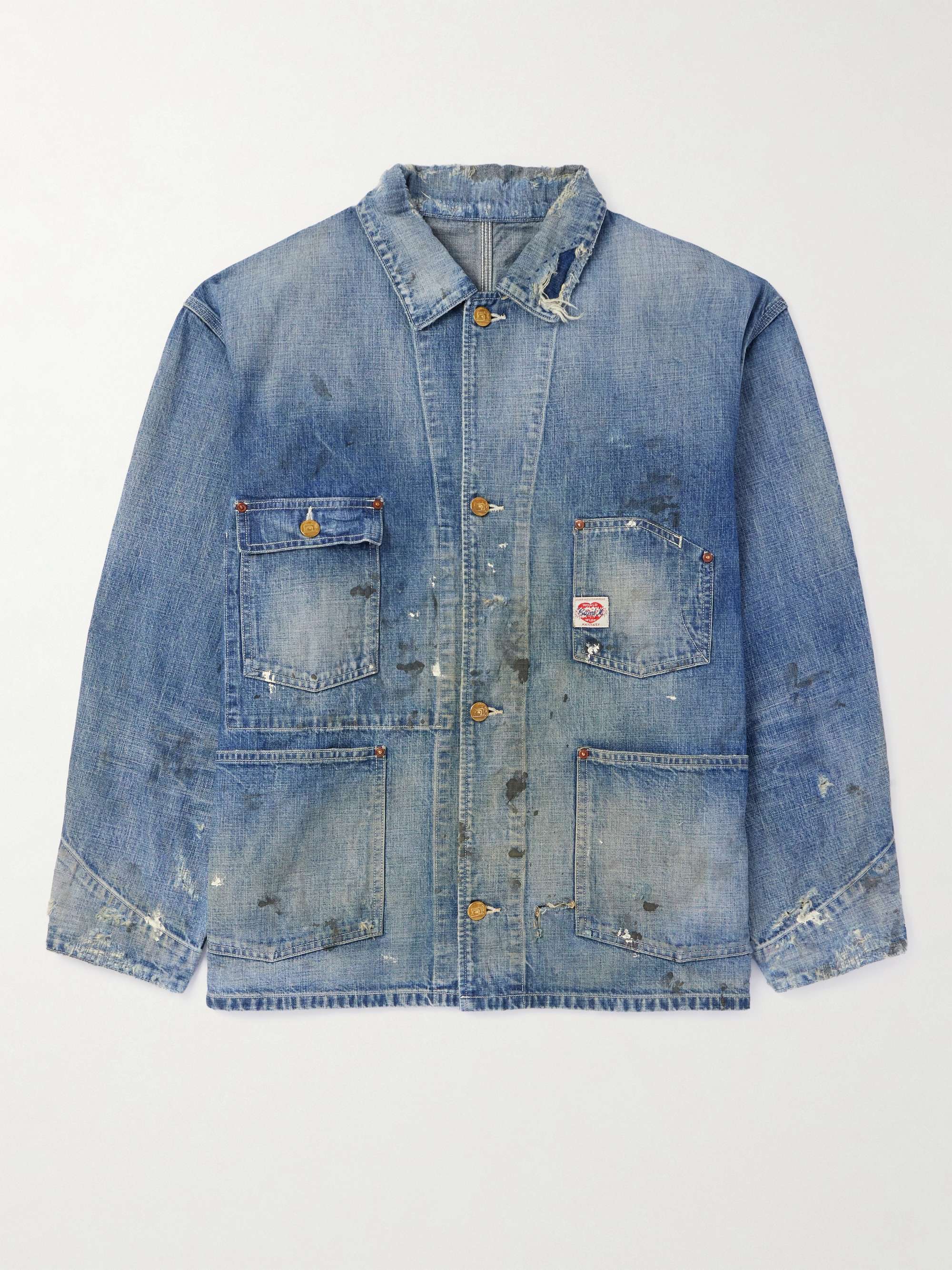 Logo-Appliqued Distressed Denim Jacket view