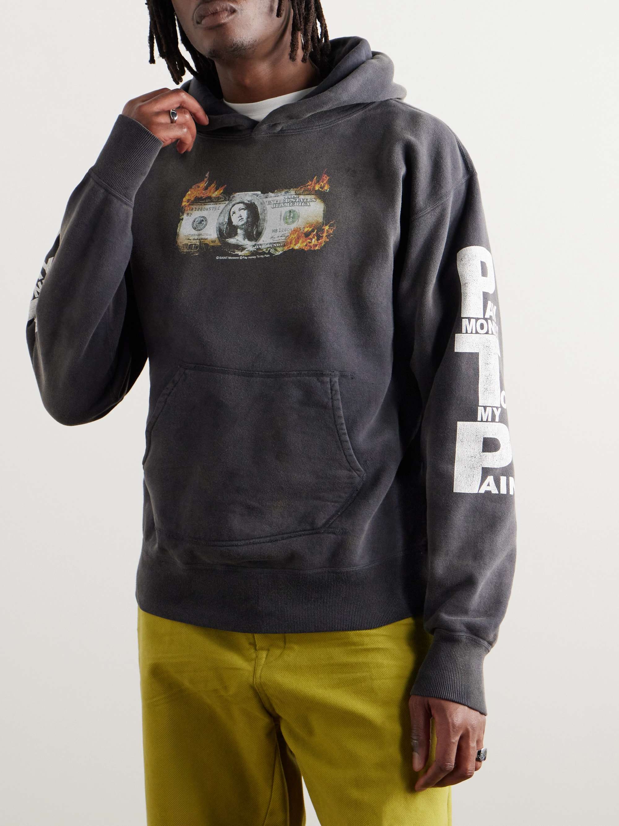 Pay Money to My Pain Distressed Printed Cotton-Jersey Hoodie view