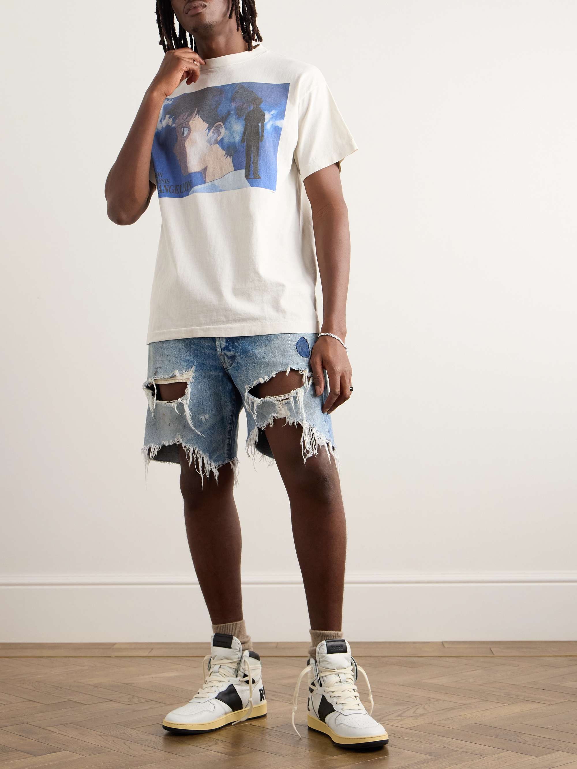 Straight-Leg Distressed Denim Shorts view