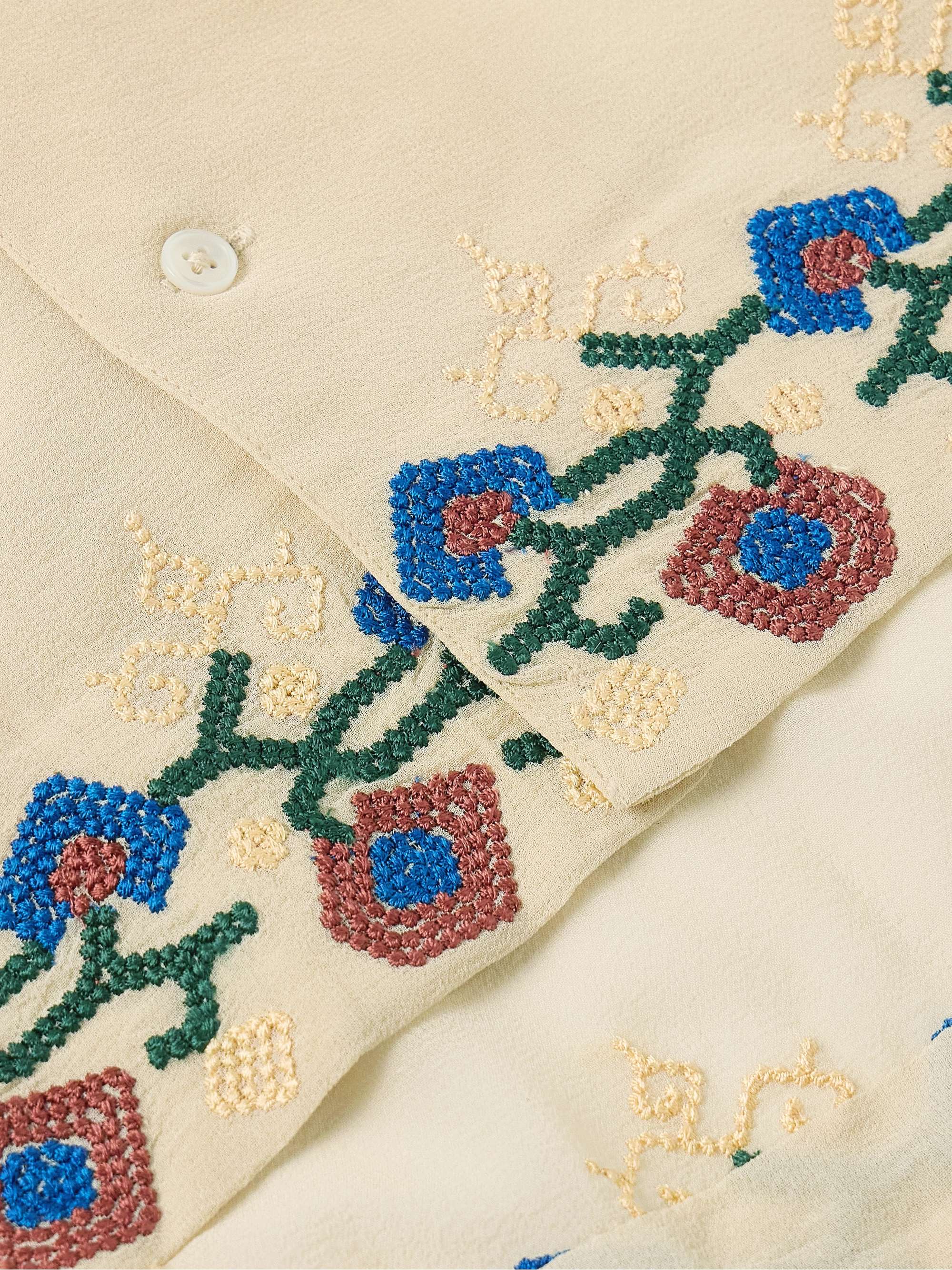 Flowering Liana Embroidered Silk-Crepe Shirt view