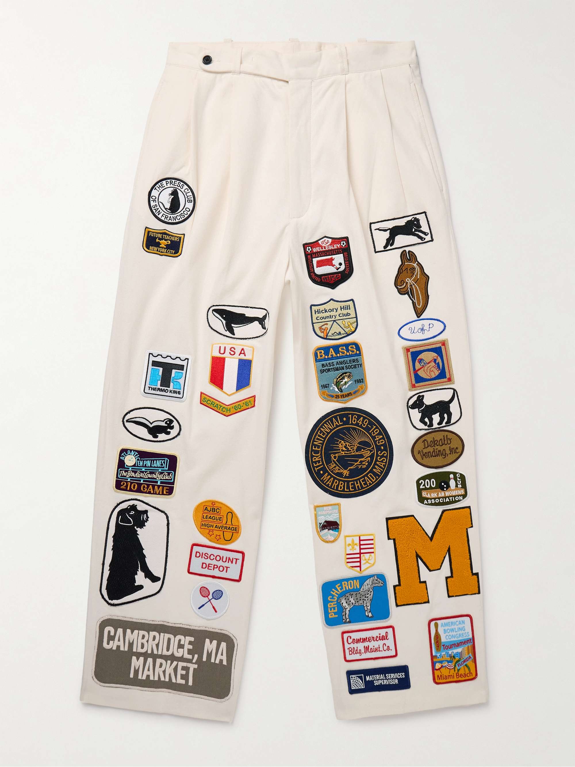 Cambridge McNab Straight-Leg Pleated Appliquéd Cotton-Canvas Trousers view