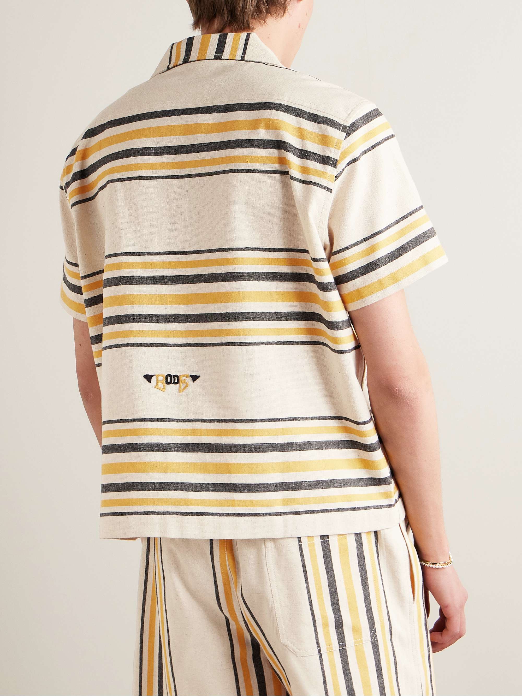 Namesake Camp-Collar Logo-Embroidered Striped Cotton Shirt view