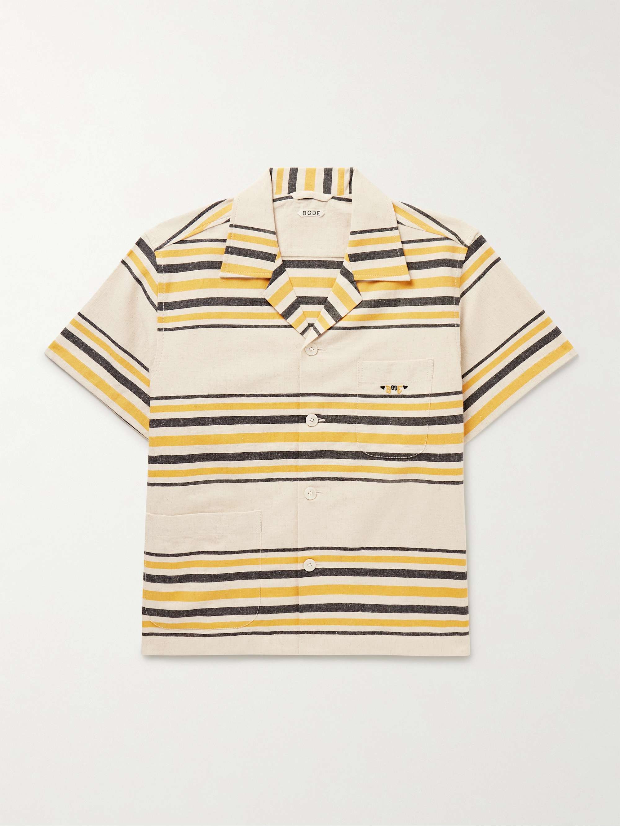 Namesake Camp-Collar Logo-Embroidered Striped Cotton Shirt view