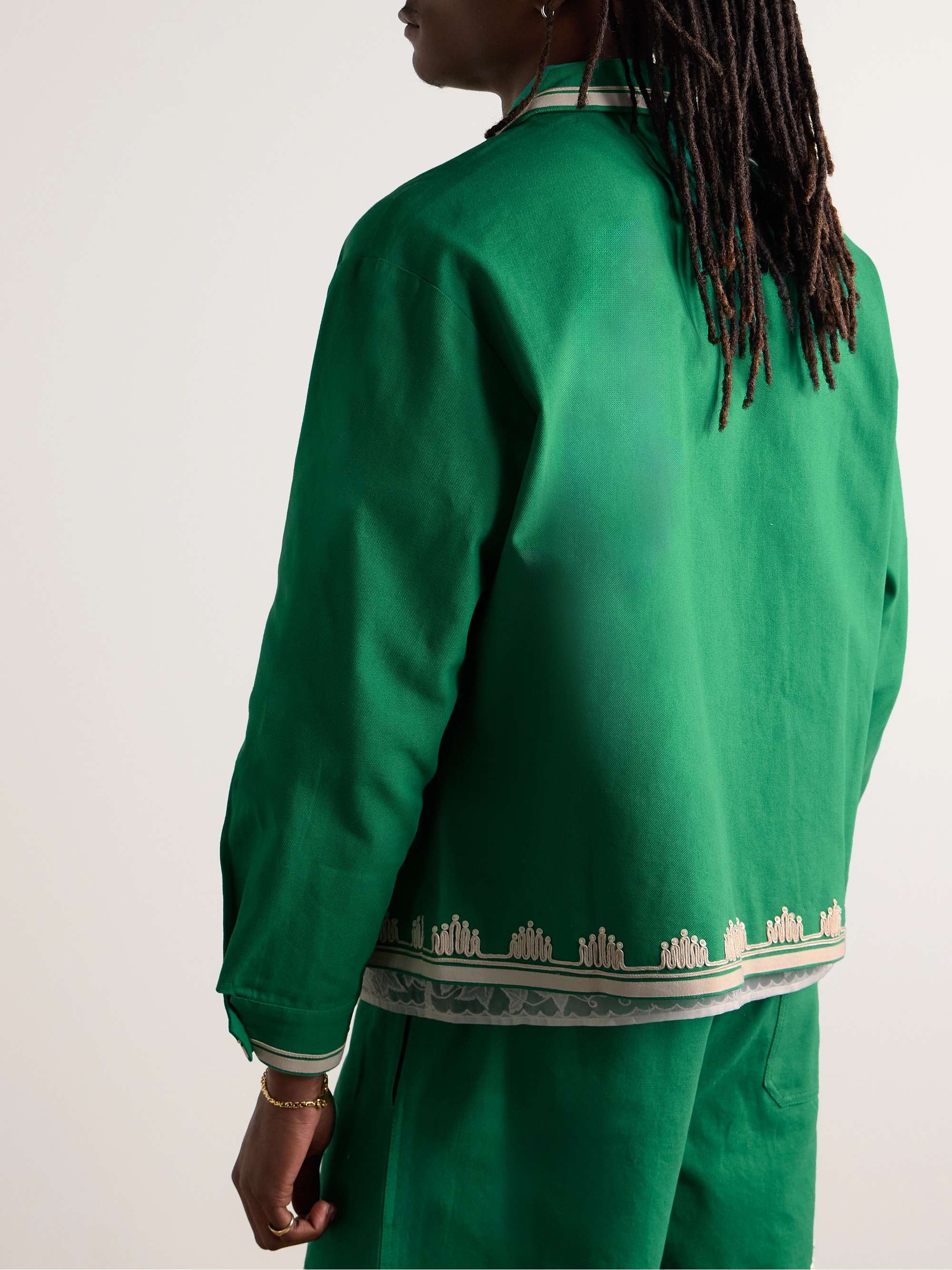 Ripple Embellished Grosgrain-Trimmed Cotton-Canvas Jacket view