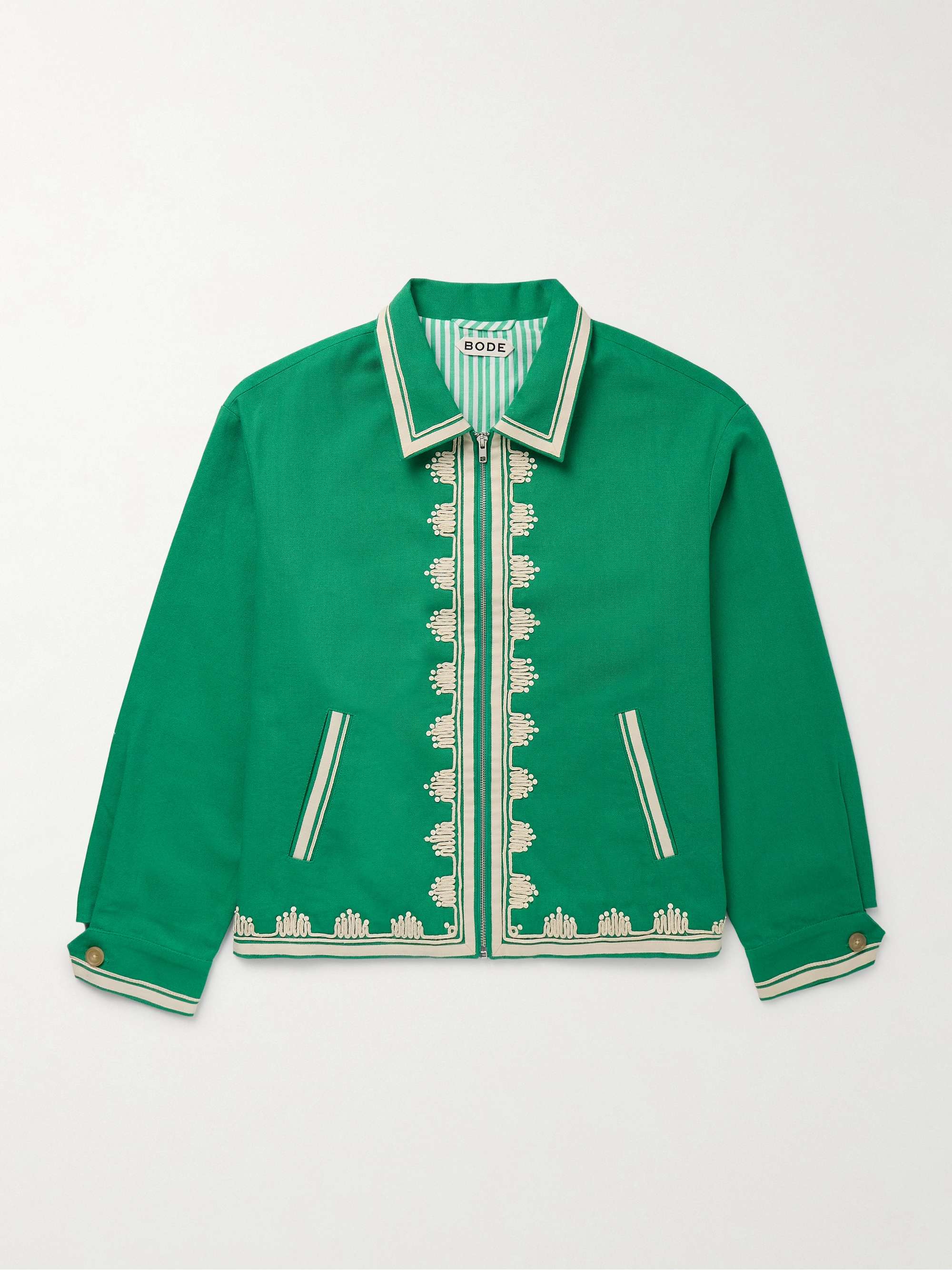 Ripple Embellished Grosgrain-Trimmed Cotton-Canvas Jacket view