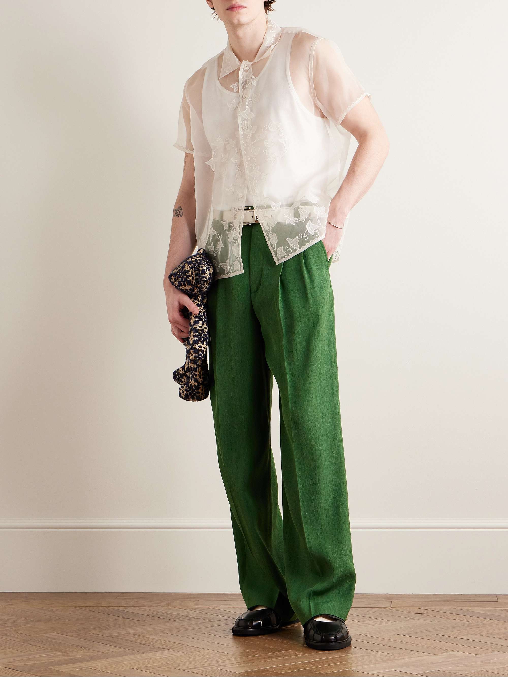 Ivy Camp-Collar Embroidered Silk-Organza Shirt view