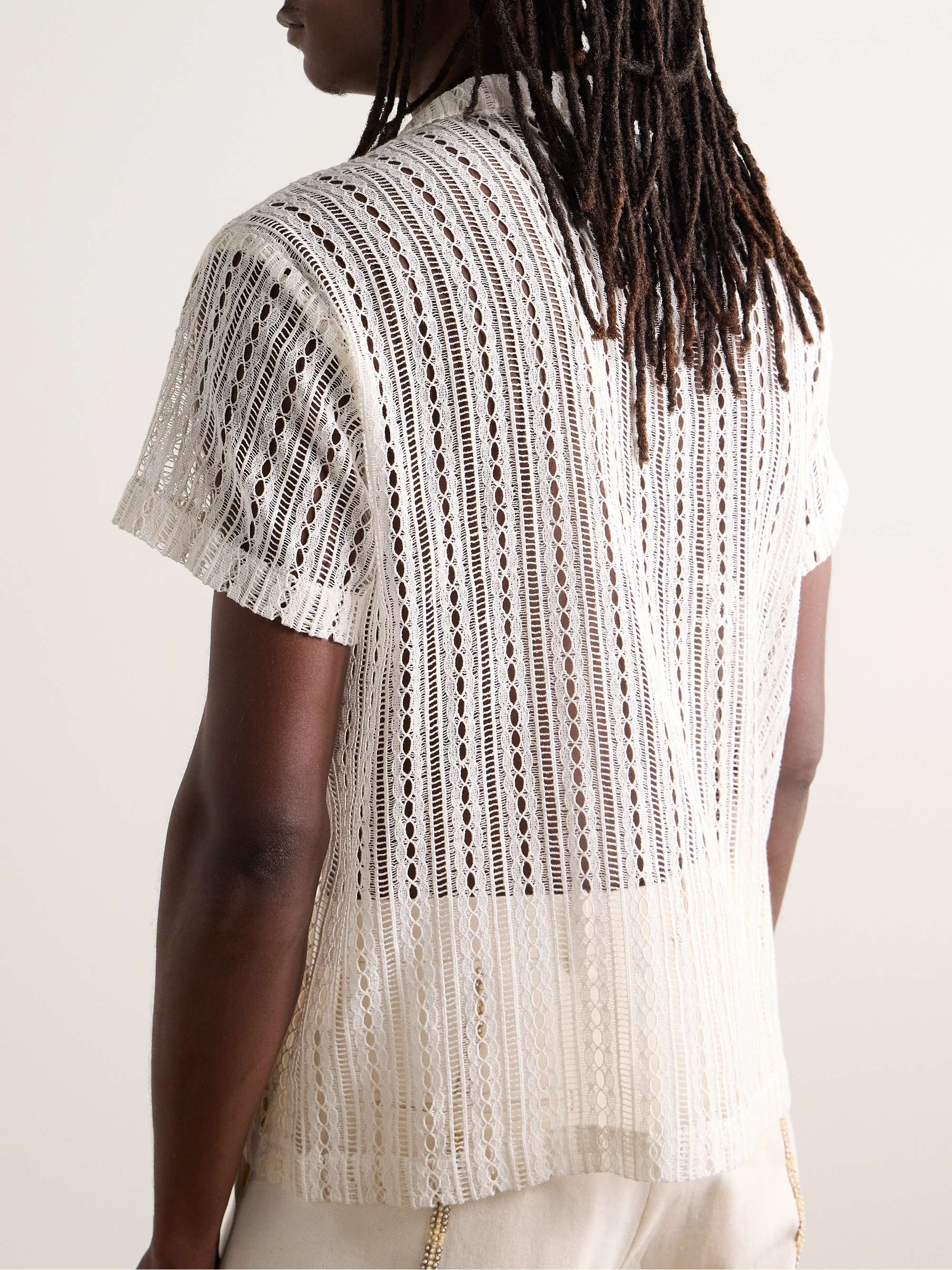 Meandering Convertible-Collar Cotton-Lace Shirt view