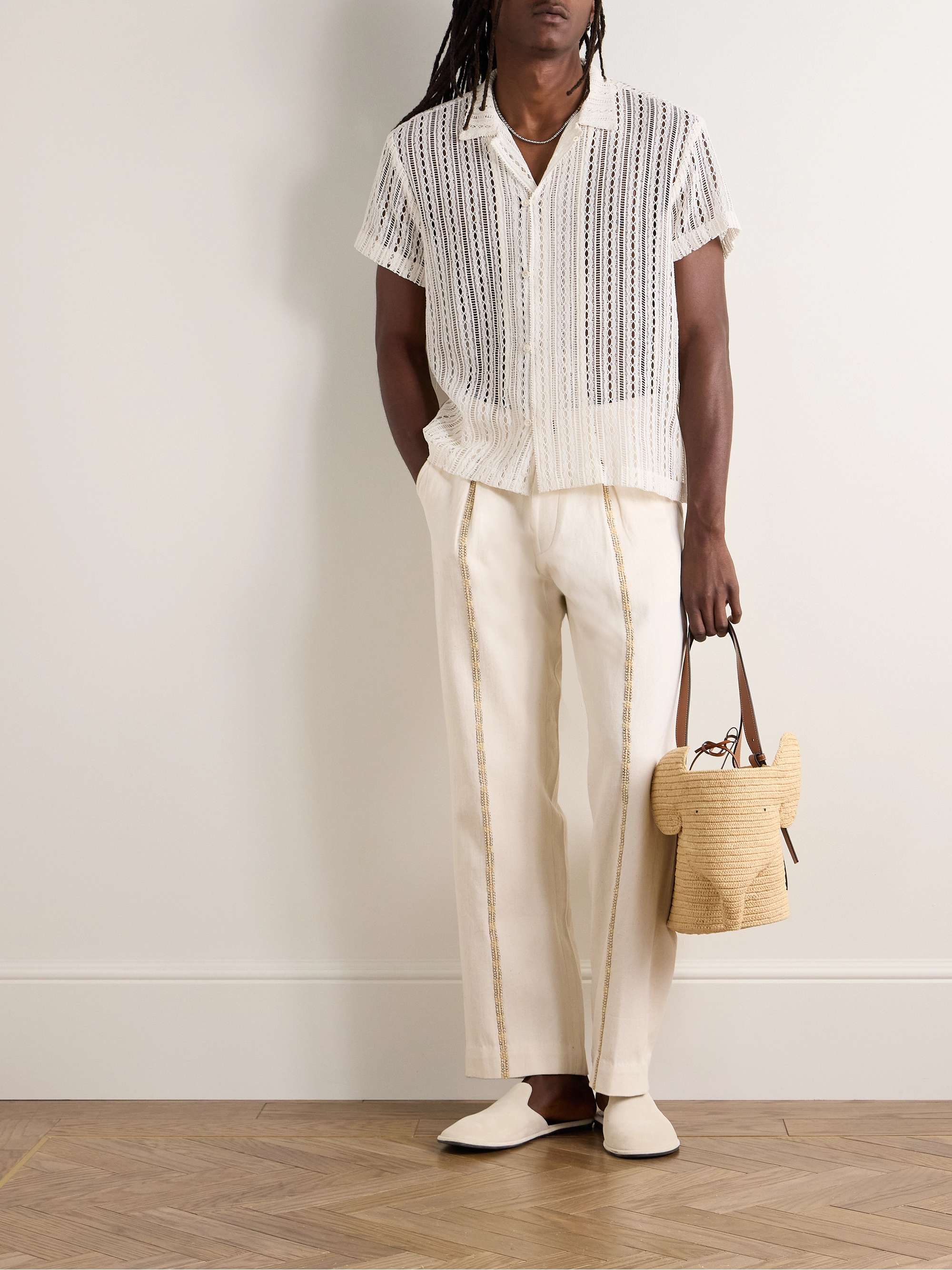 Meandering Convertible-Collar Cotton-Lace Shirt view