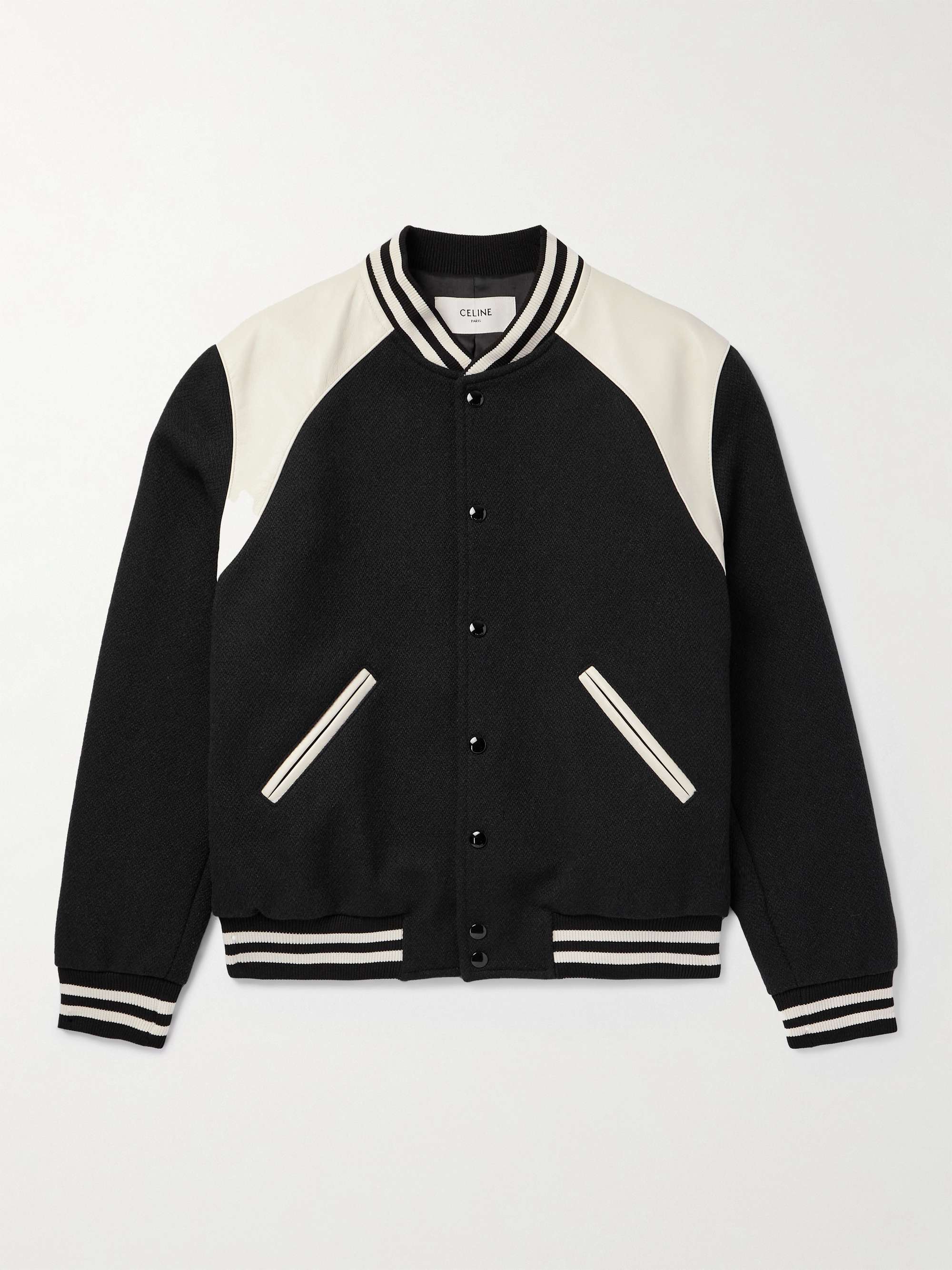 Teddy Striped Colour-Block Leather-Trimmed Virgin Wool-Blend Varsity Jacket view