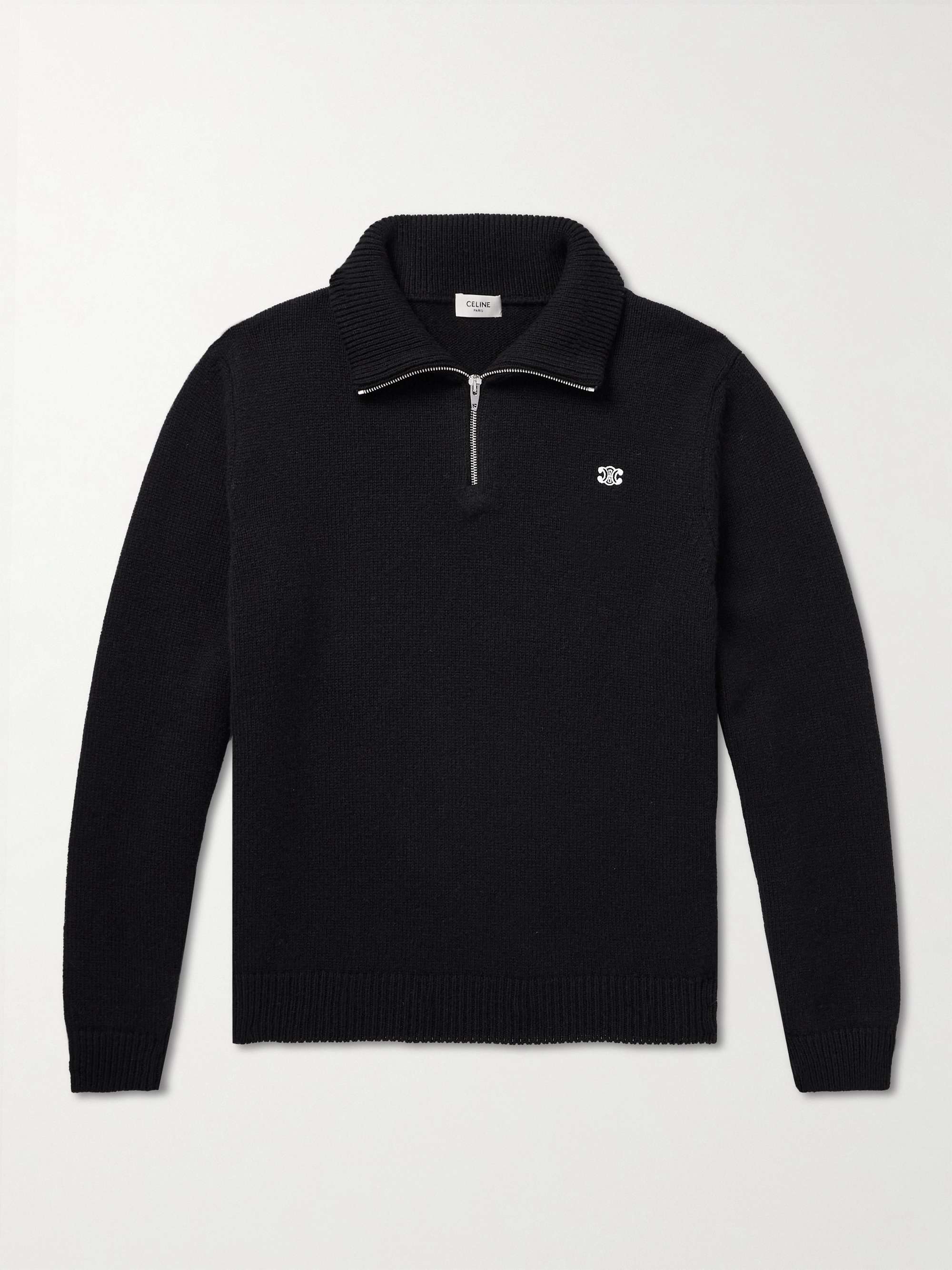 Logo-Embroidered Wool and Cashmere-Blend Half-Zip Sweater view