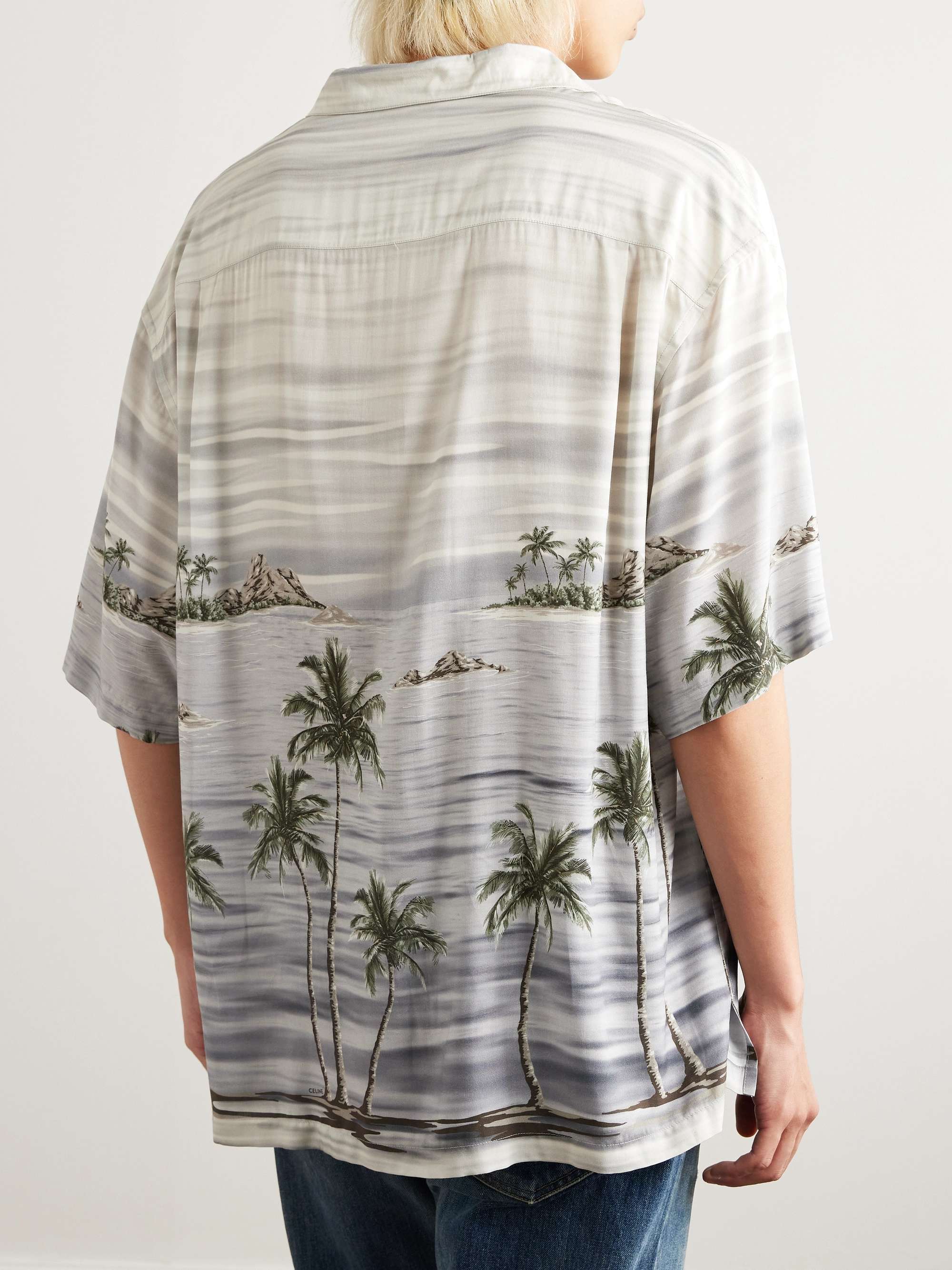 Camp-Collar Printed Satin Shirt view
