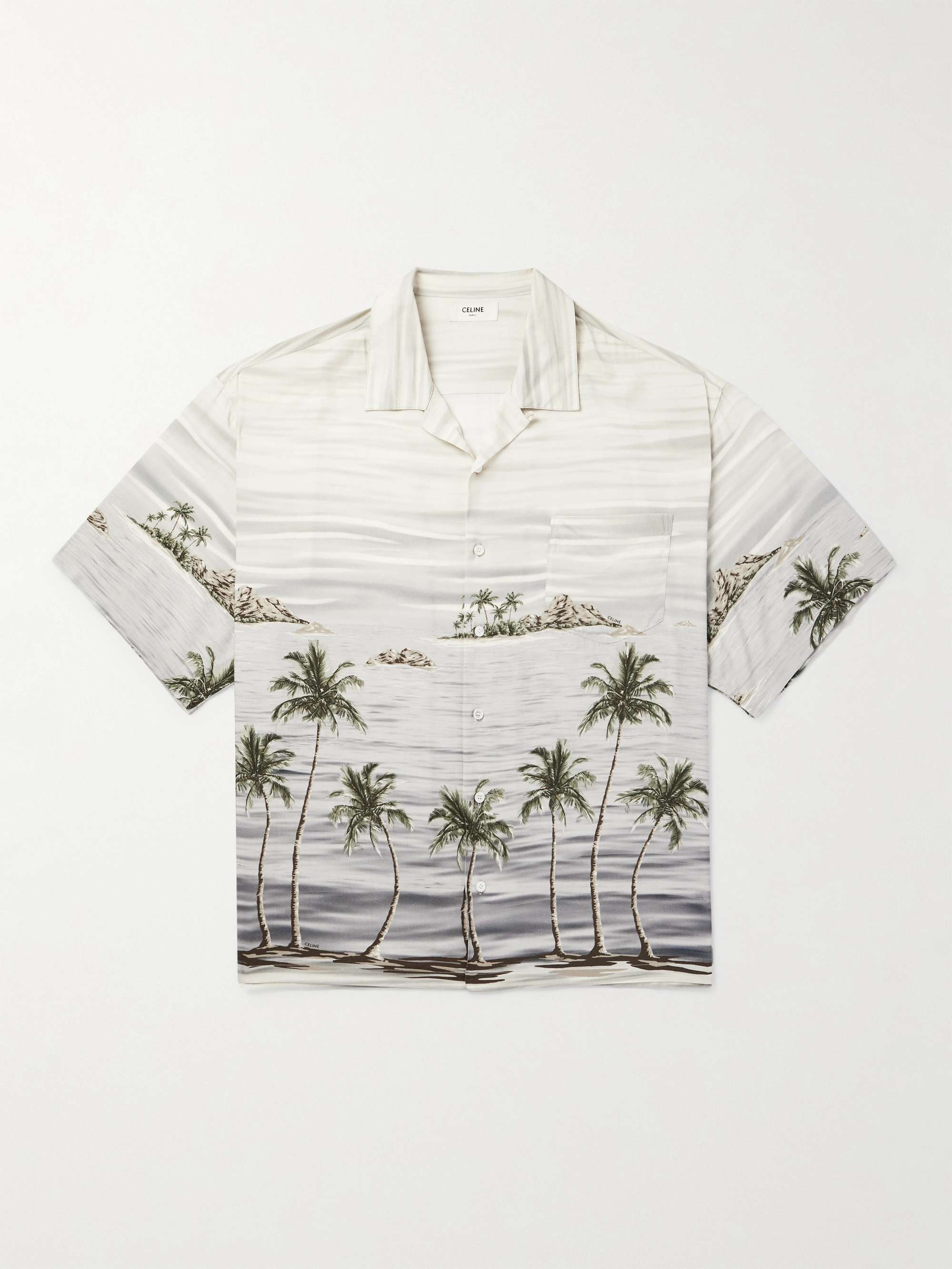 Camp-Collar Printed Satin Shirt view