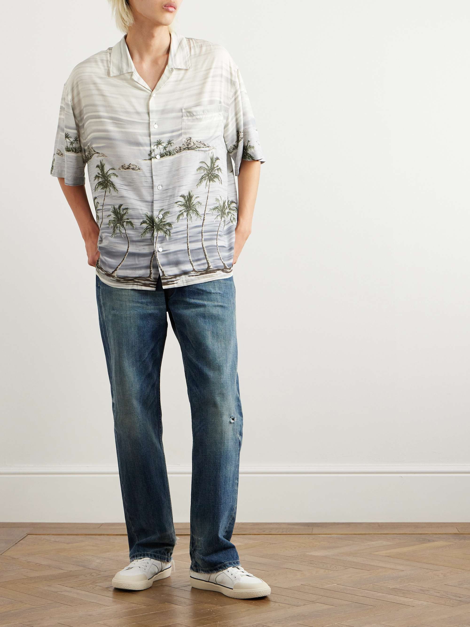 Camp-Collar Printed Satin Shirt view