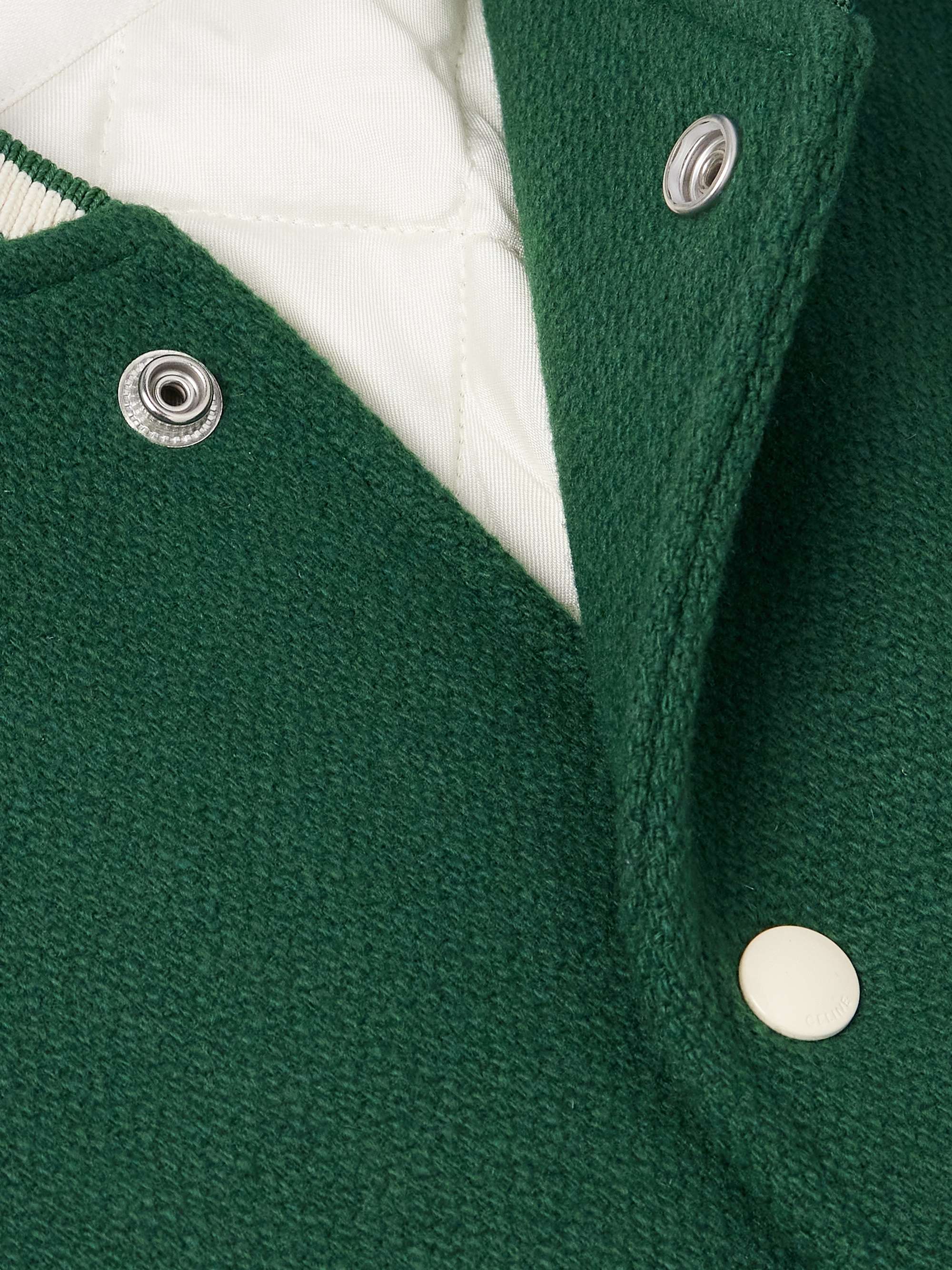 Teddy Logo-Appliquéd Wool-Blend and Leather Varsity Jacket view