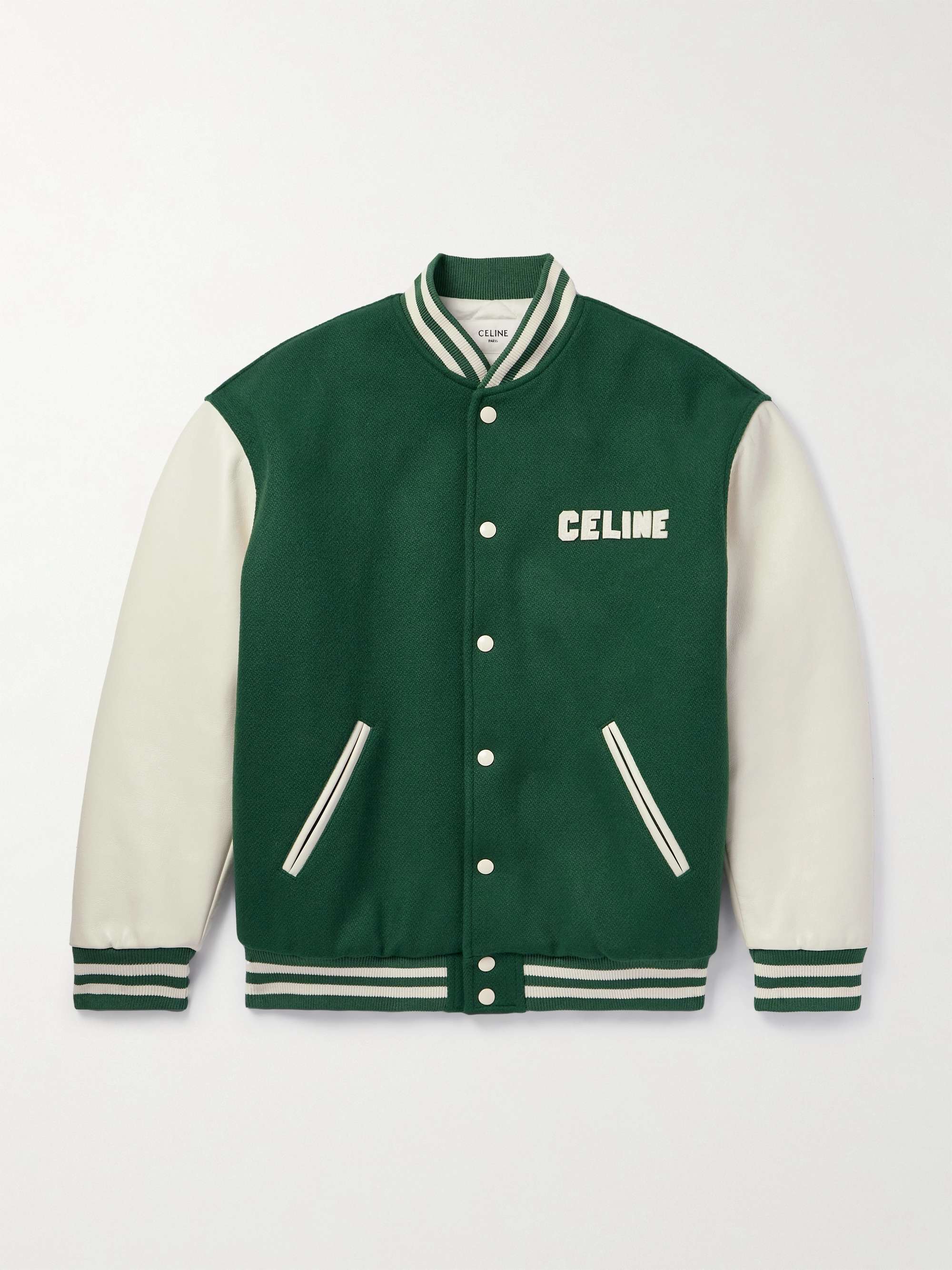 Teddy Logo-Appliquéd Wool-Blend and Leather Varsity Jacket view
