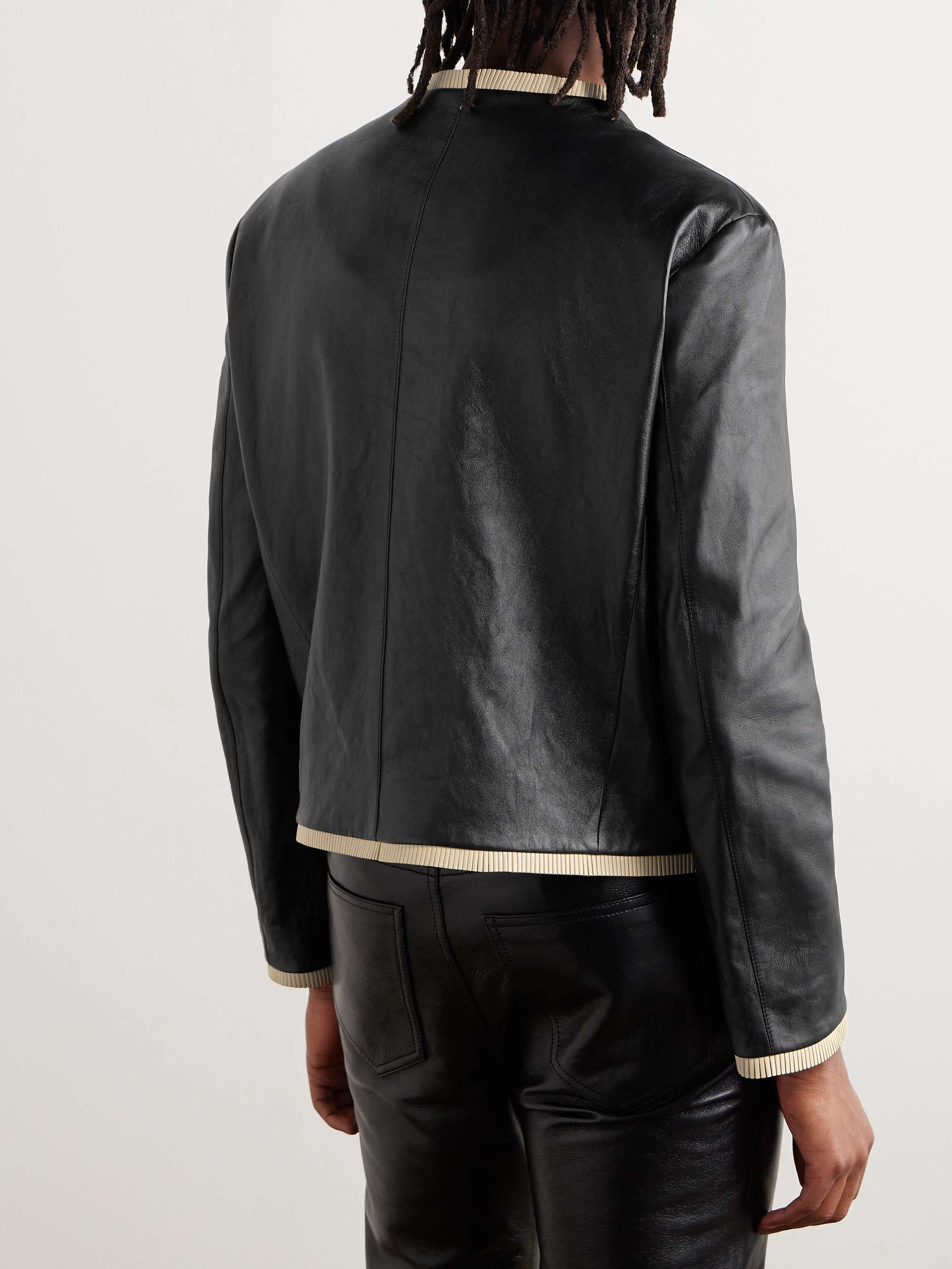 Slim-Fit Crystal-Embellished Leather Jacket view